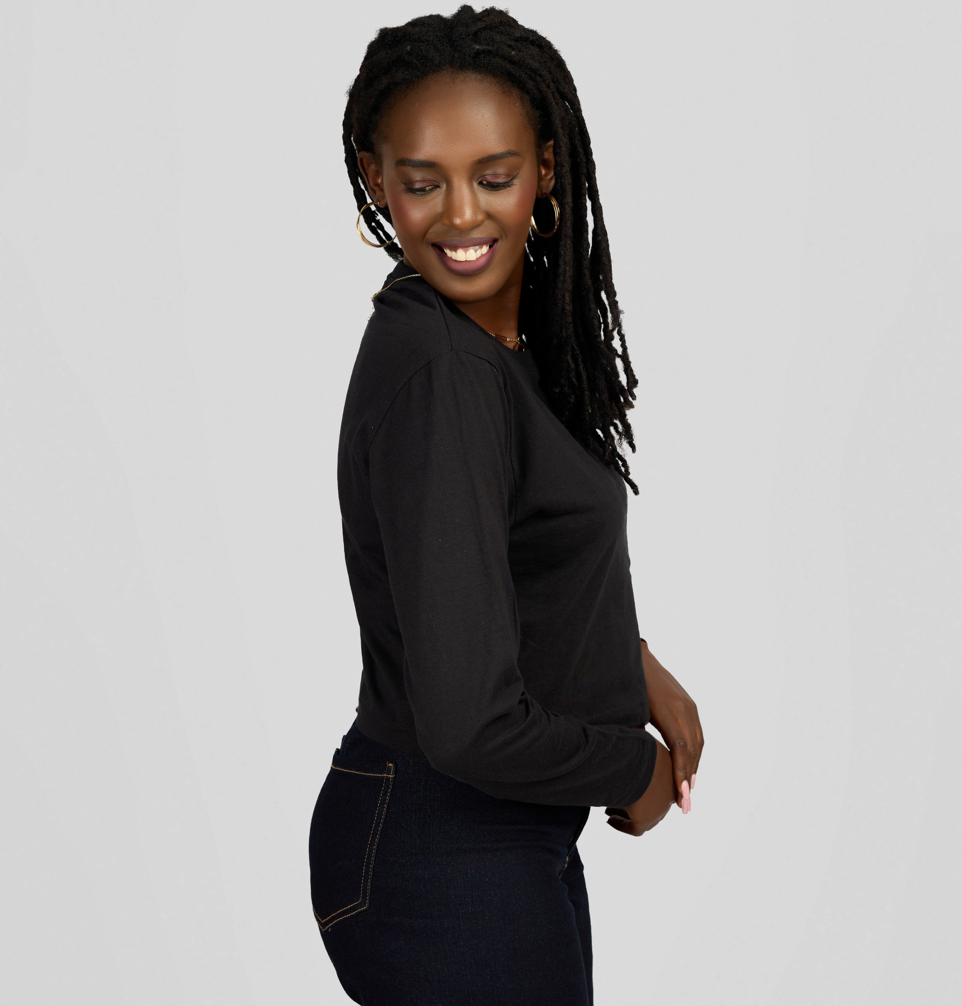 Princess Affair Plain Long Sleeved Crop Tshirt - Black — view 2