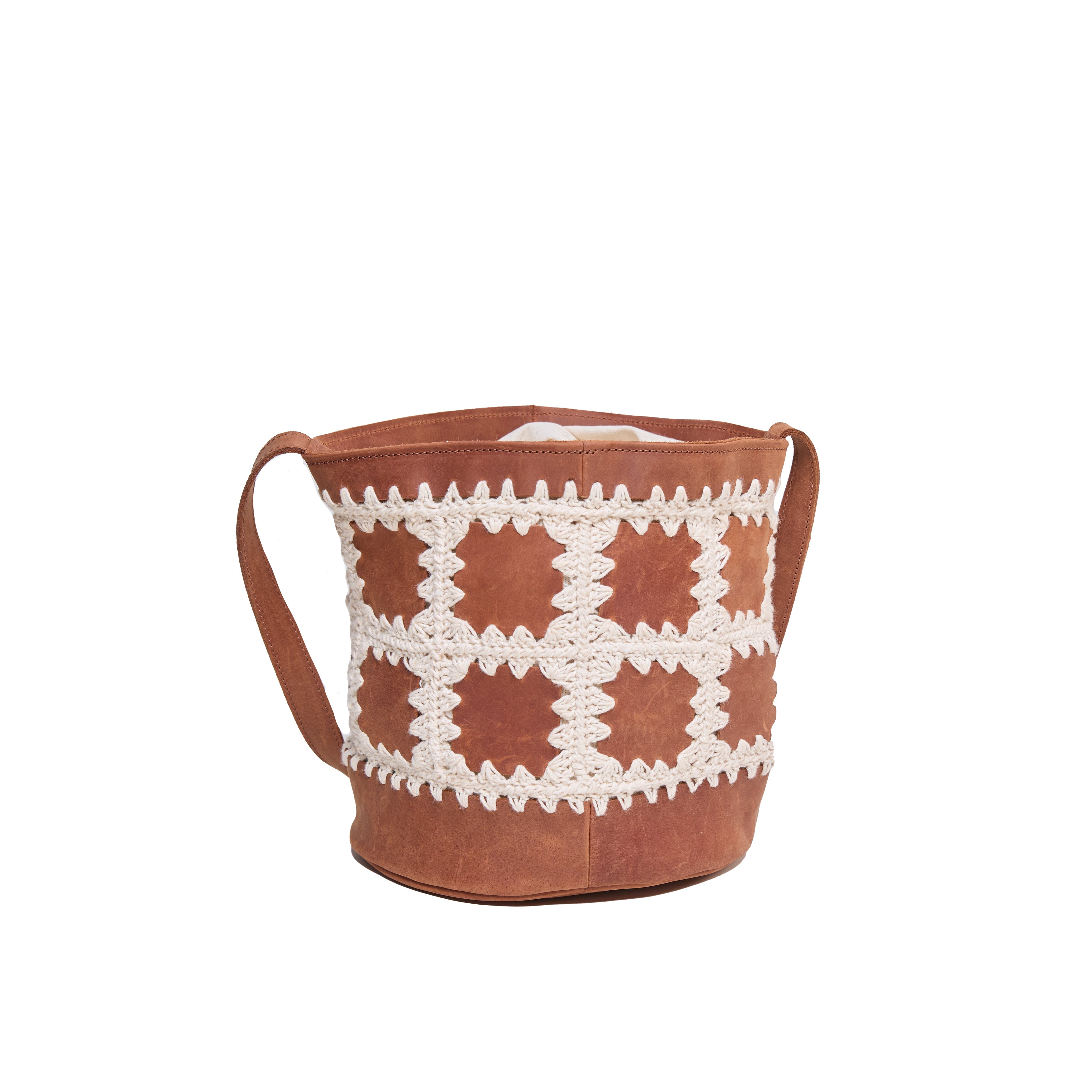 Pull-up Leather Yvonne Bucket Patched Crochet Bag — view 2
