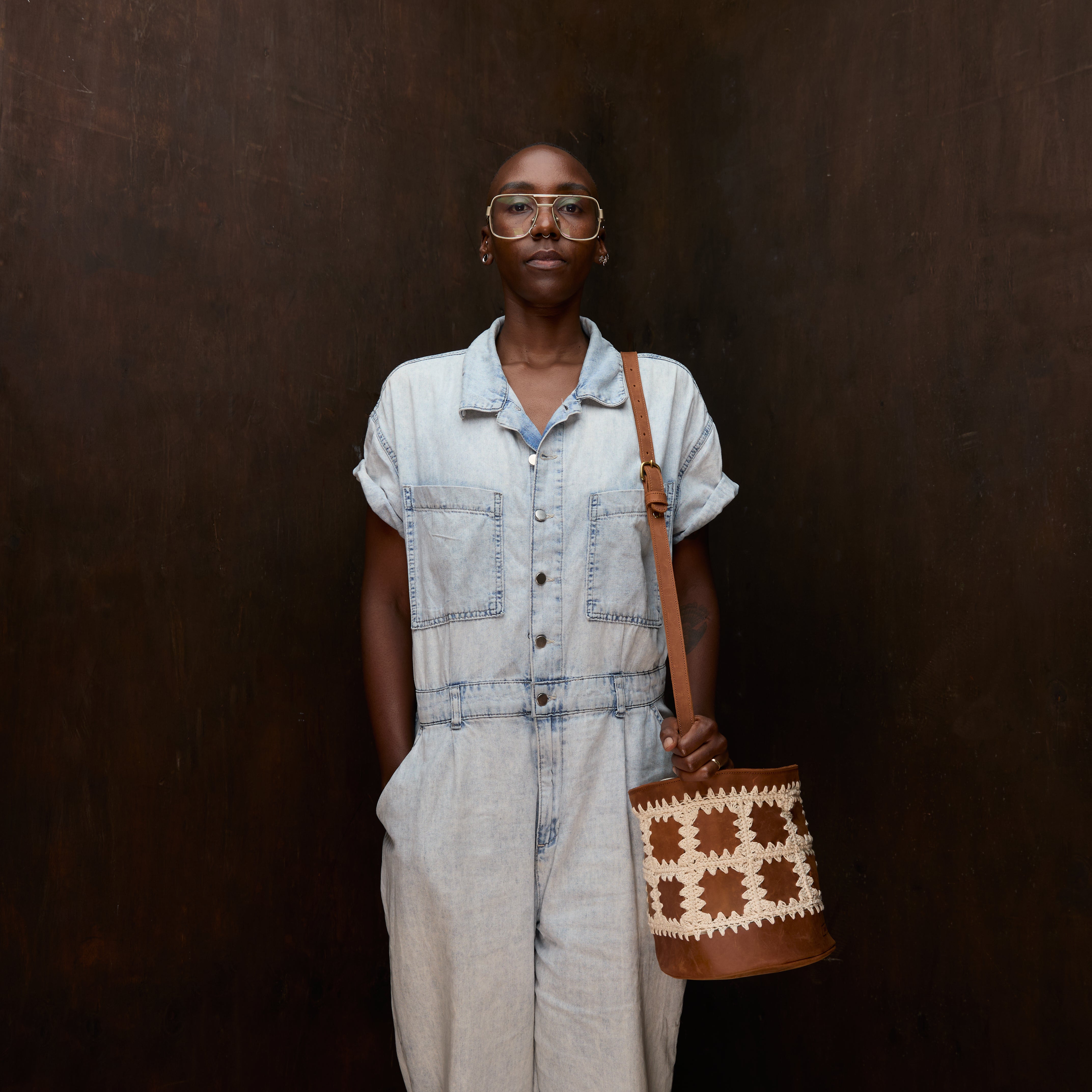 Pull-up Leather Yvonne Bucket Patched Crochet Bag — view 3