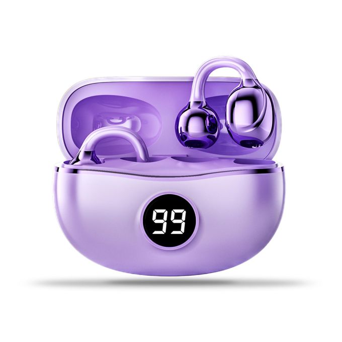 Purple Wireless Open Ear Earbuds with Bluetooth, Air Clip-on Design, Lightweight