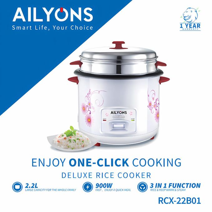 RCX-22B01 Deluxe 2.2L Automatic Electric Rice Cooker 3 In 1 (1YR WRTY) — view 2