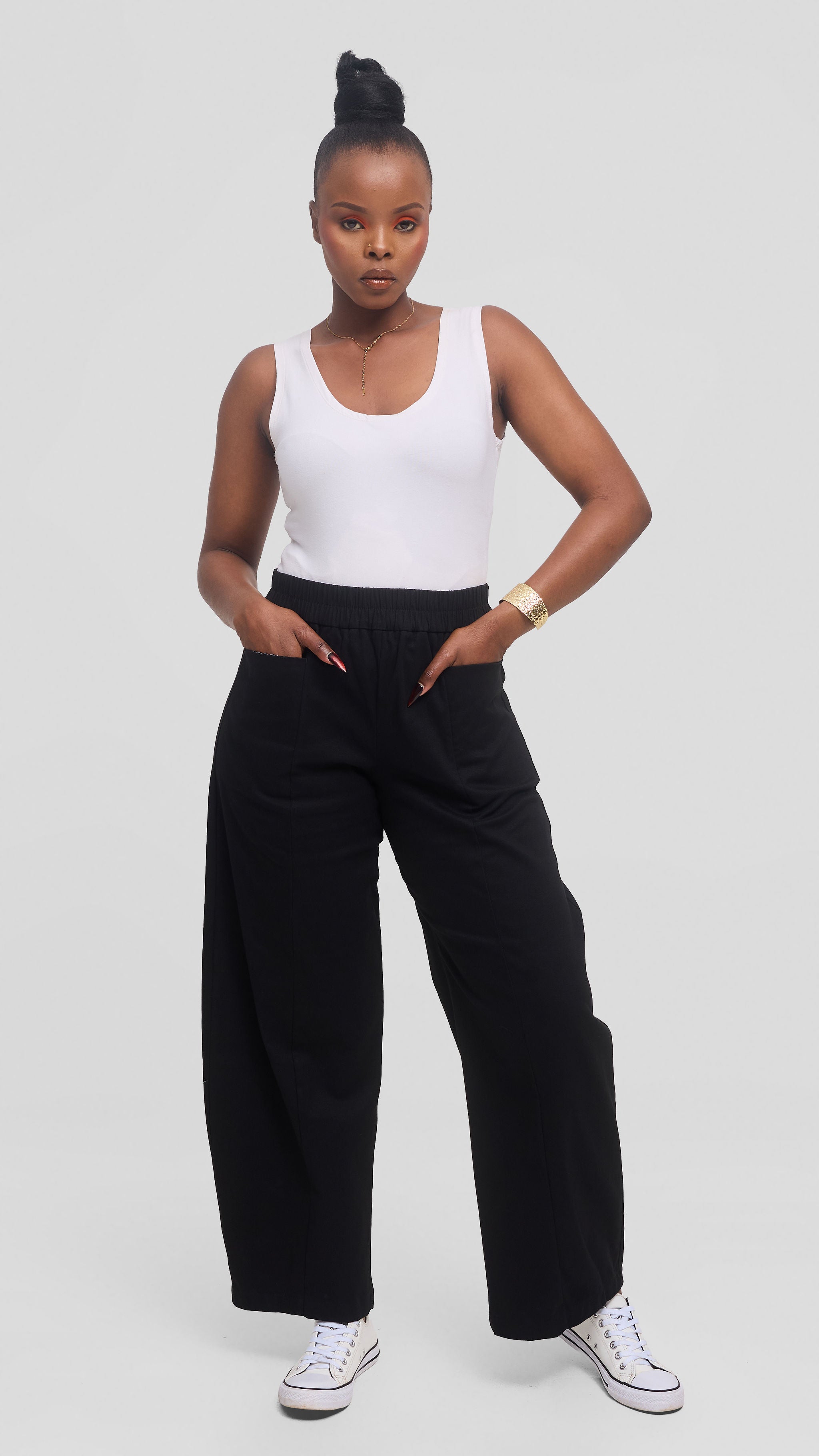 Safari by Vivo Barrel Pants in Cotton - Black — view 2