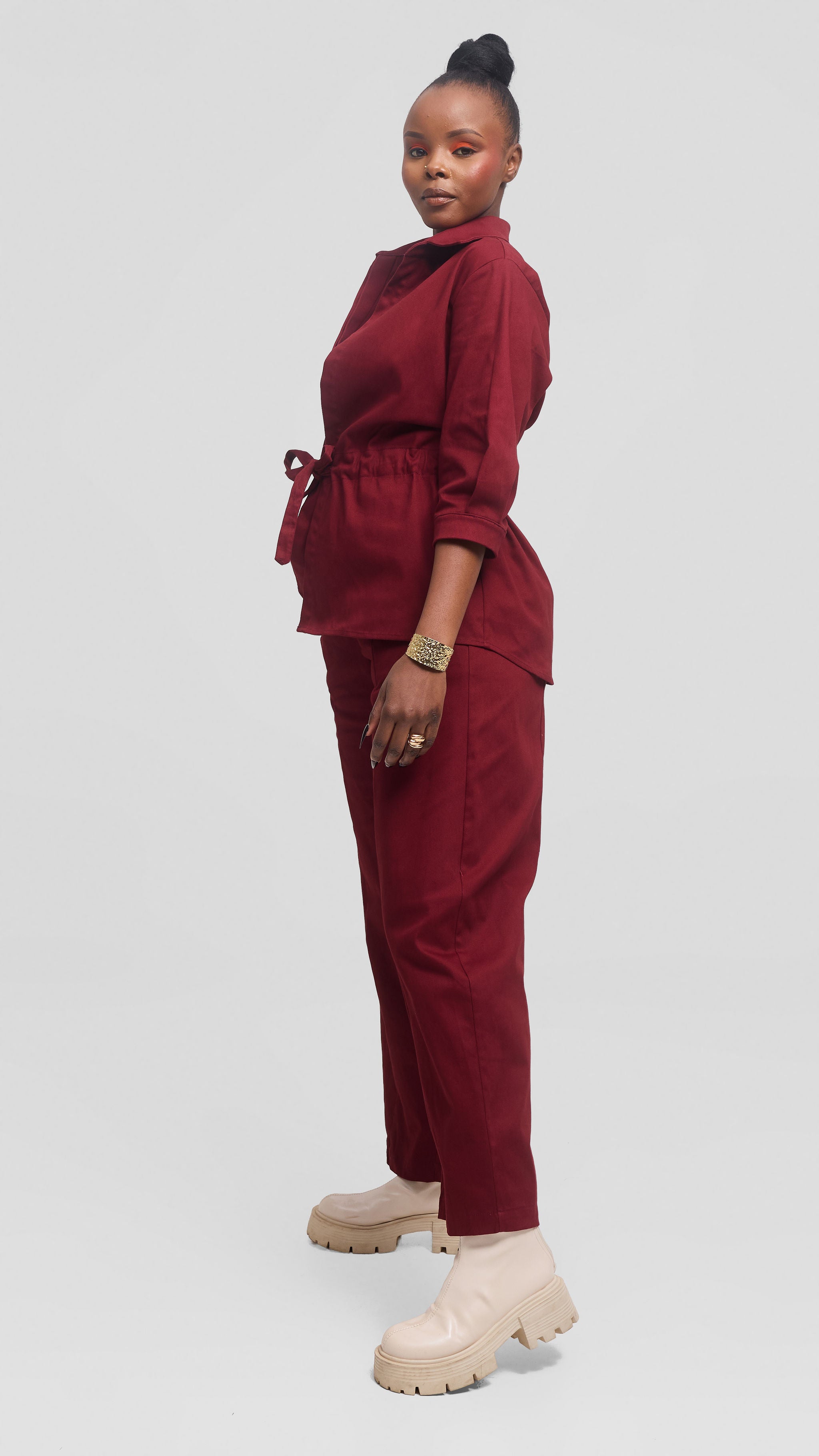 Safari by Vivo Barrel Pants in Cotton - Maroon — view 2