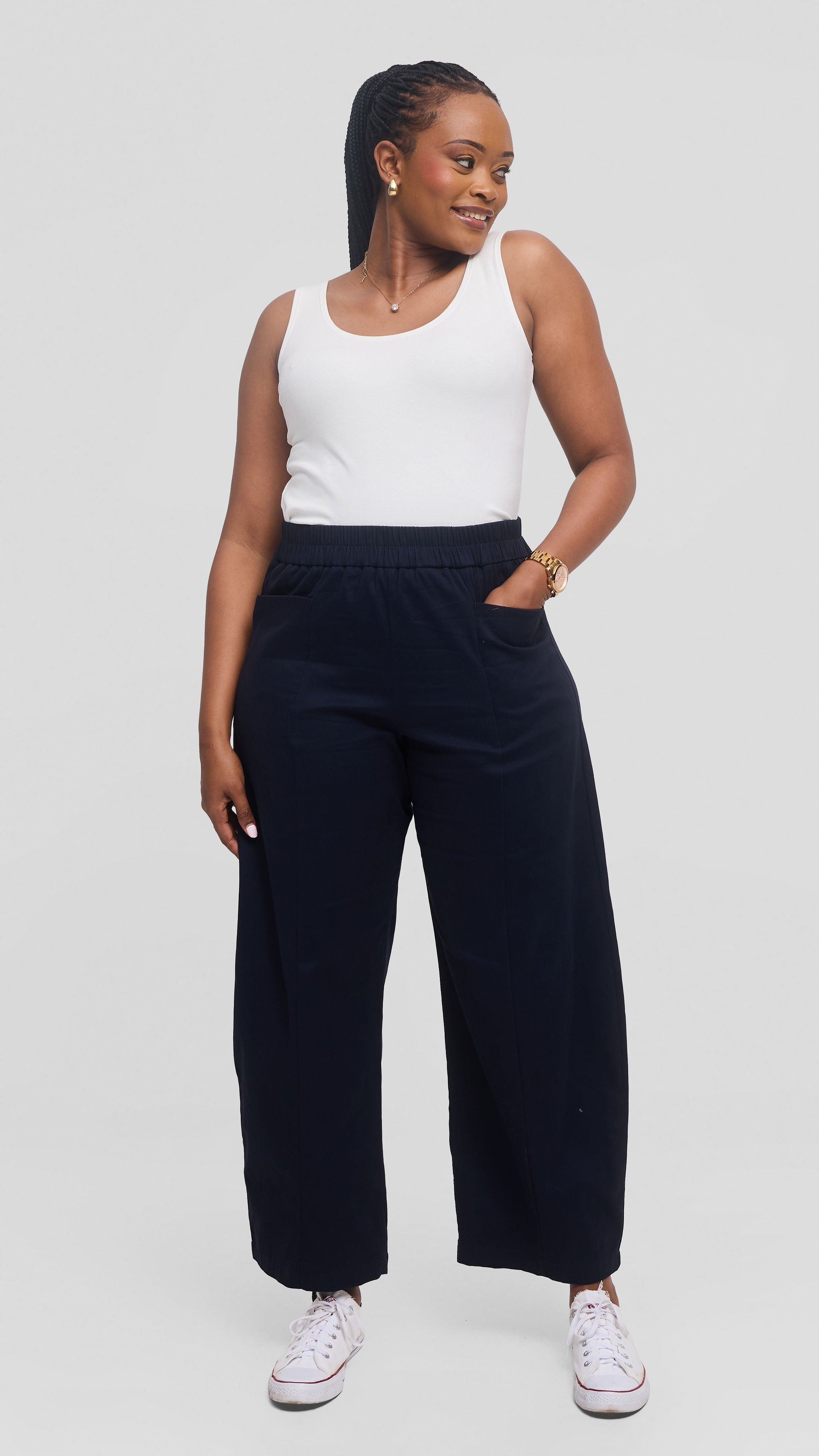 Safari by Vivo Barrel Pants in Cotton - Navy Blue — view 2