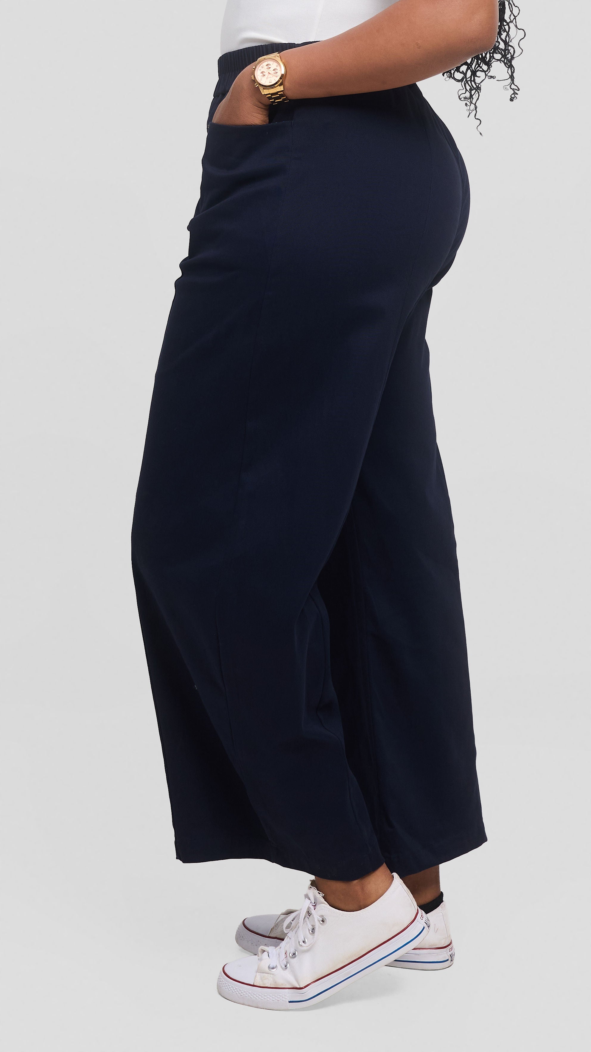 Safari by Vivo Barrel Pants in Cotton - Navy Blue — view 3