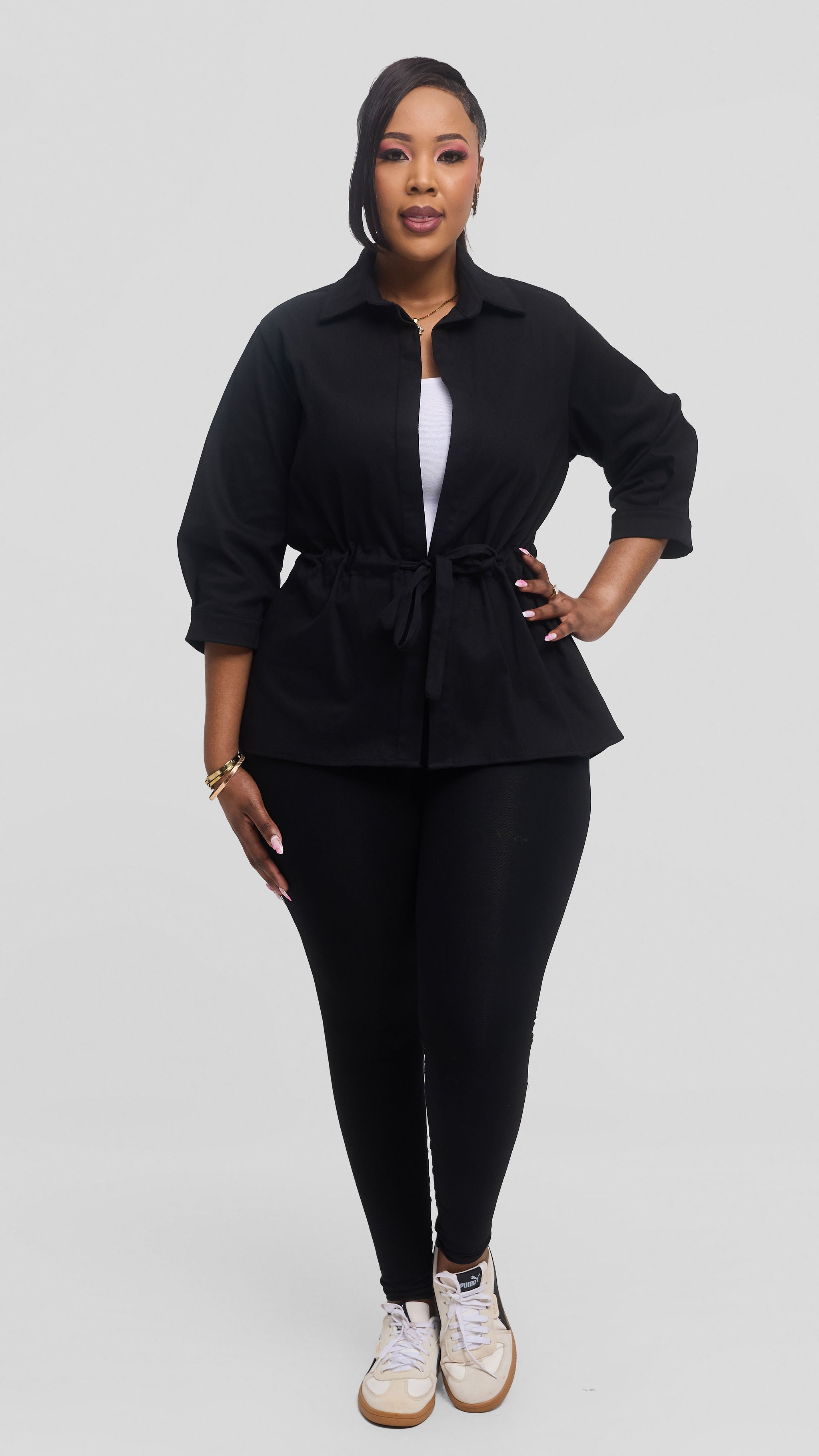 Safari by Vivo Peplum Jacket in Cotton - Black — view 2