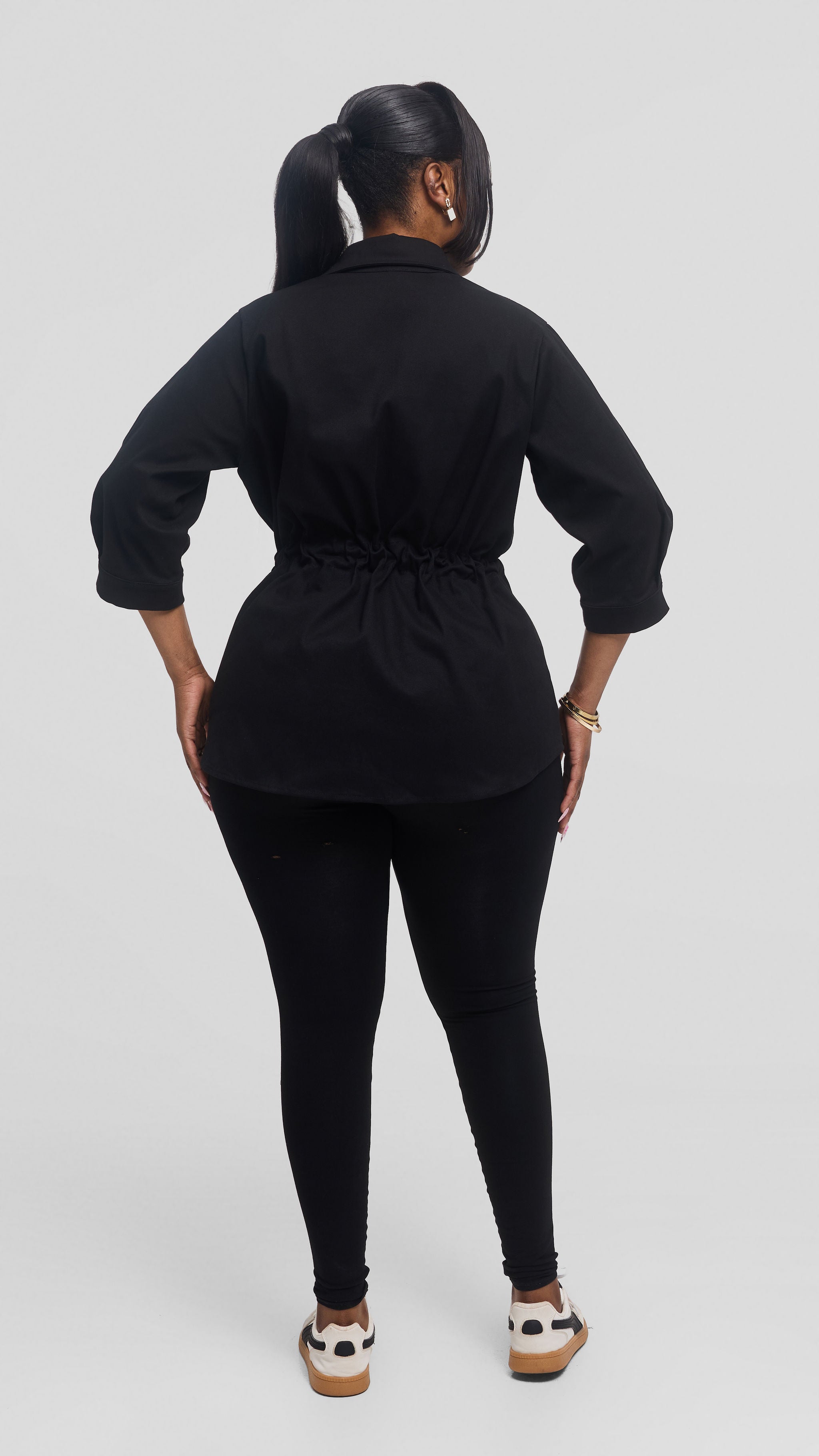 Safari by Vivo Peplum Jacket in Cotton - Black — view 3