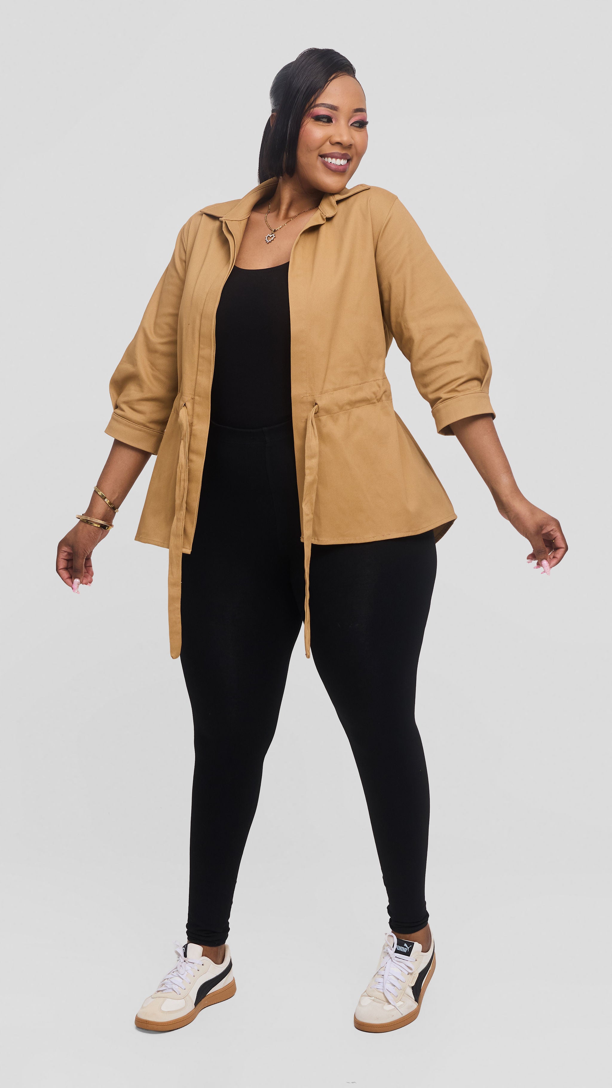 Safari by Vivo Peplum Jacket in Cotton - Khaki Tan — view 2