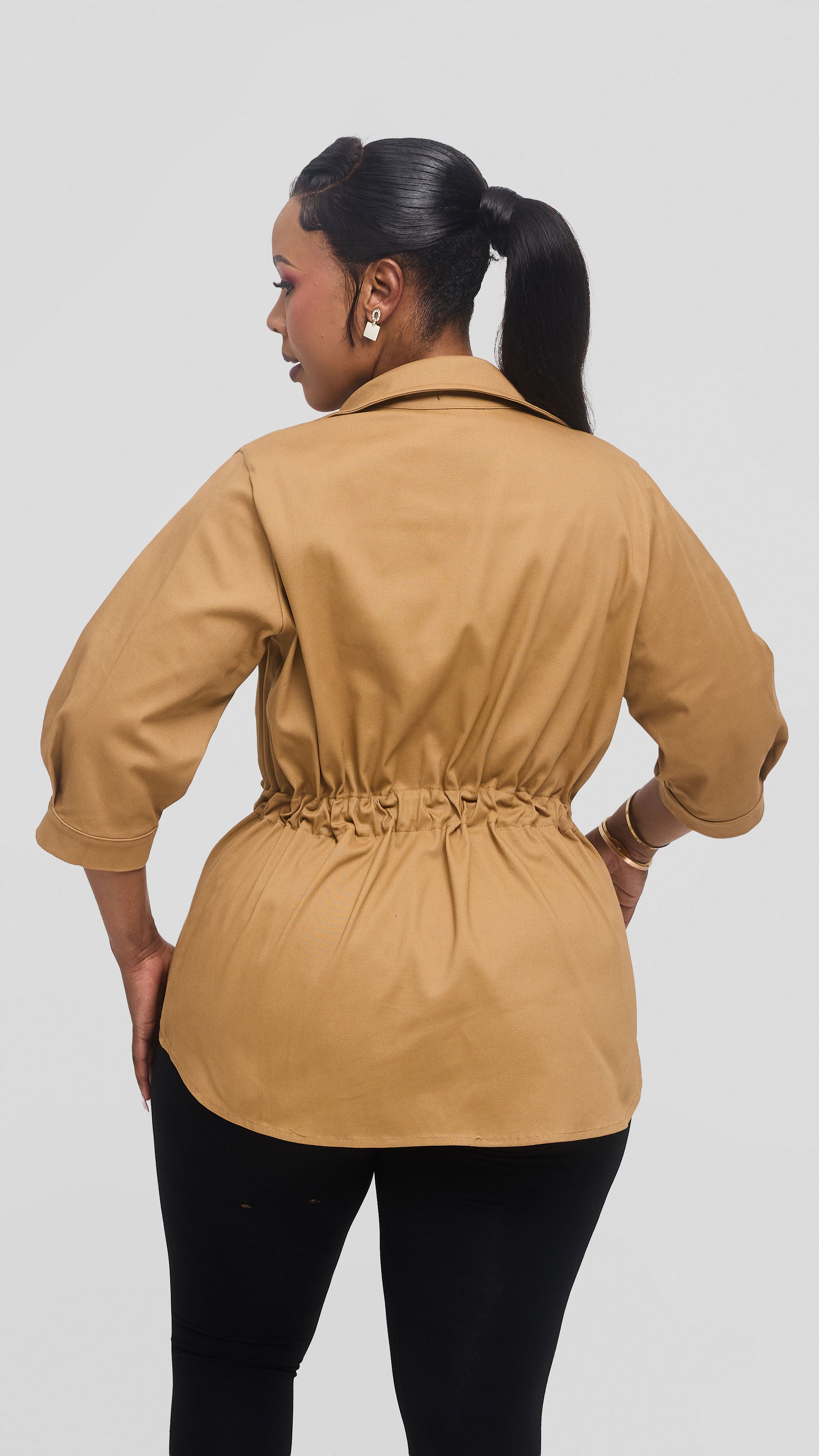 Safari by Vivo Peplum Jacket in Cotton - Khaki Tan — view 3