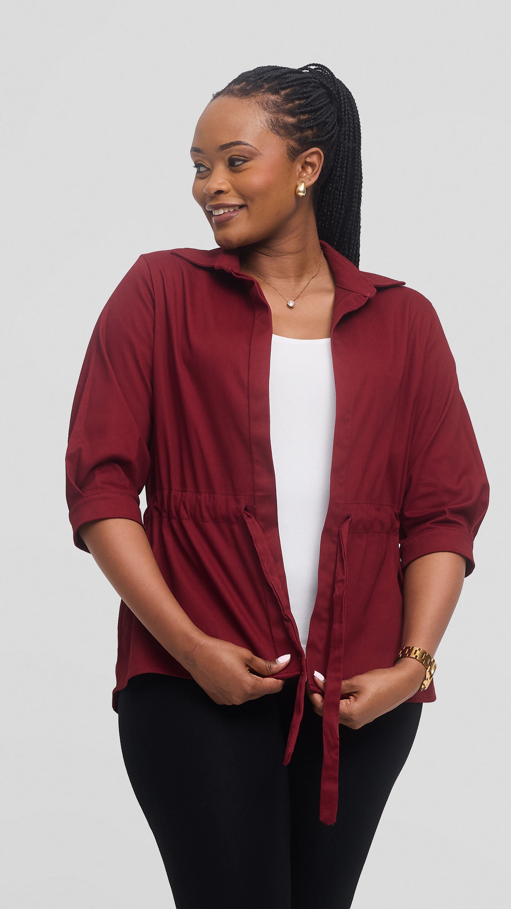Safari by Vivo Peplum Jacket in Cotton - Maroon — view 2