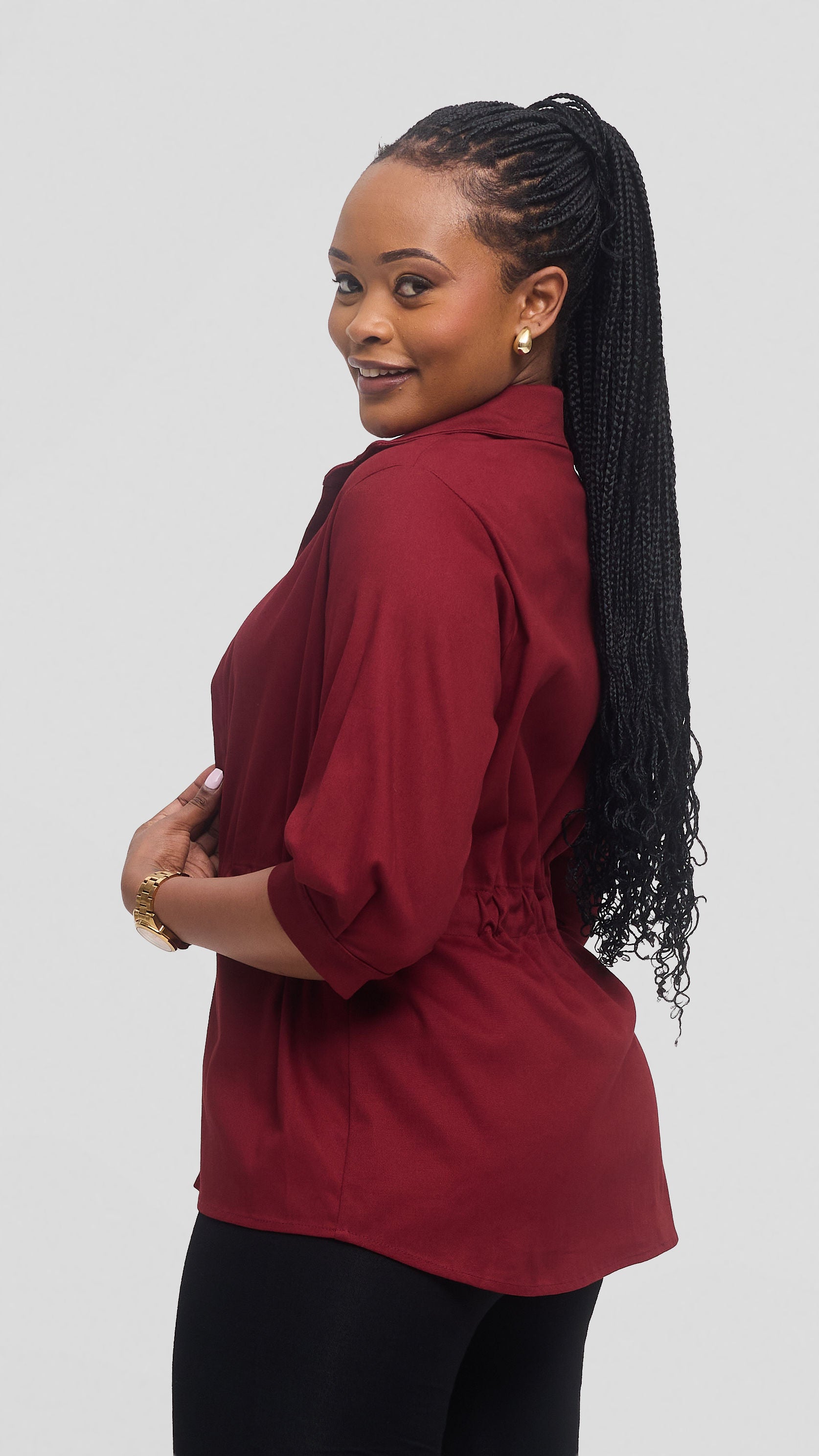 Safari by Vivo Peplum Jacket in Cotton - Maroon — view 3