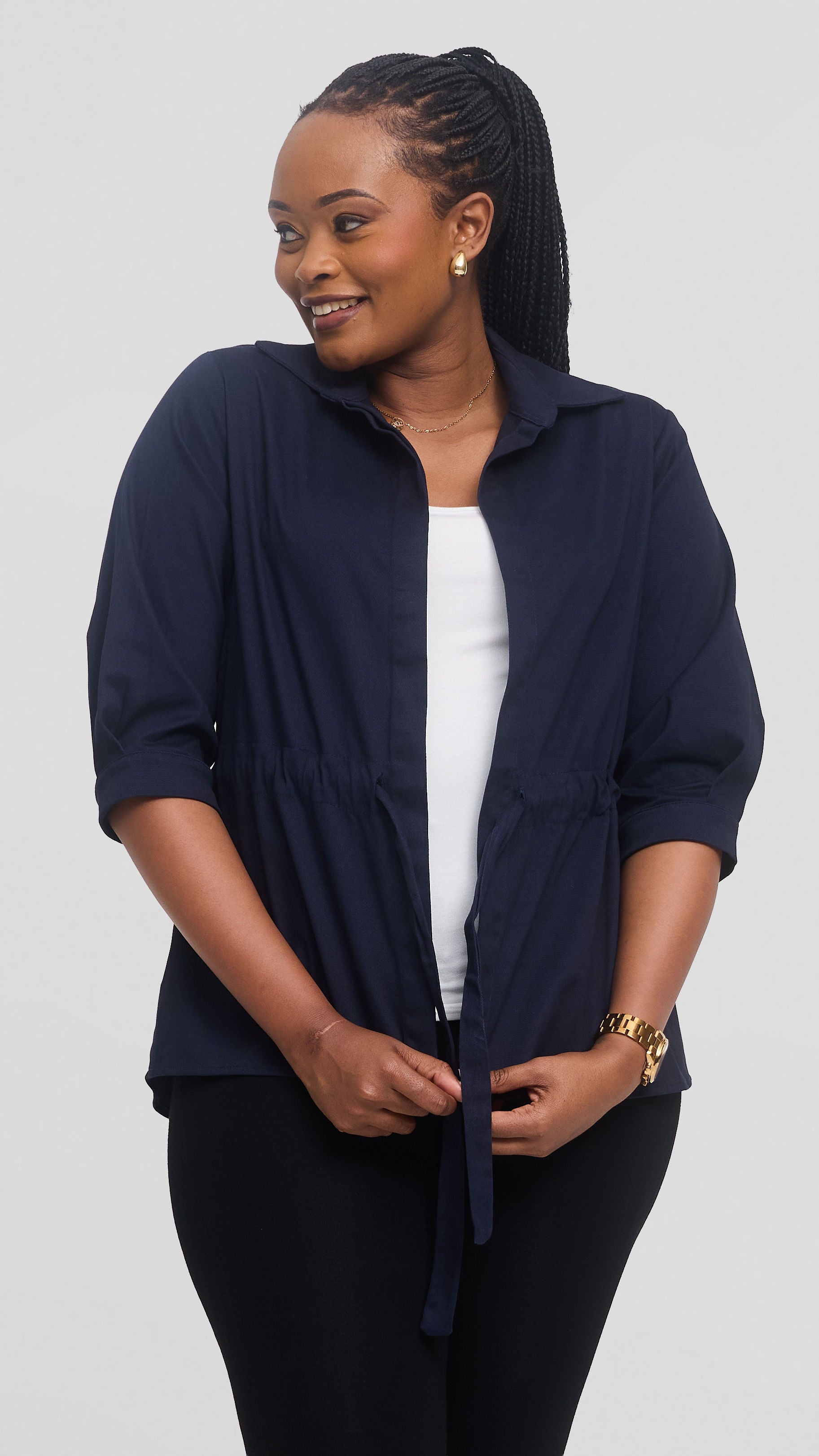Safari by Vivo Peplum Jacket in Cotton - Navy Blue — view 2