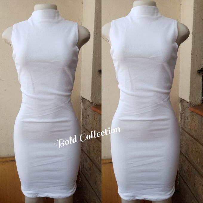 Sexiest White Mock Neck Stretchy Bodycon Dress (Hips 34-42" Fit) — view 2
