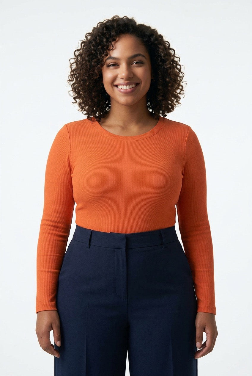 Stylish Sisters Long Sleeve Cotton Scoop Neck Bodysuit - Orange — view 2