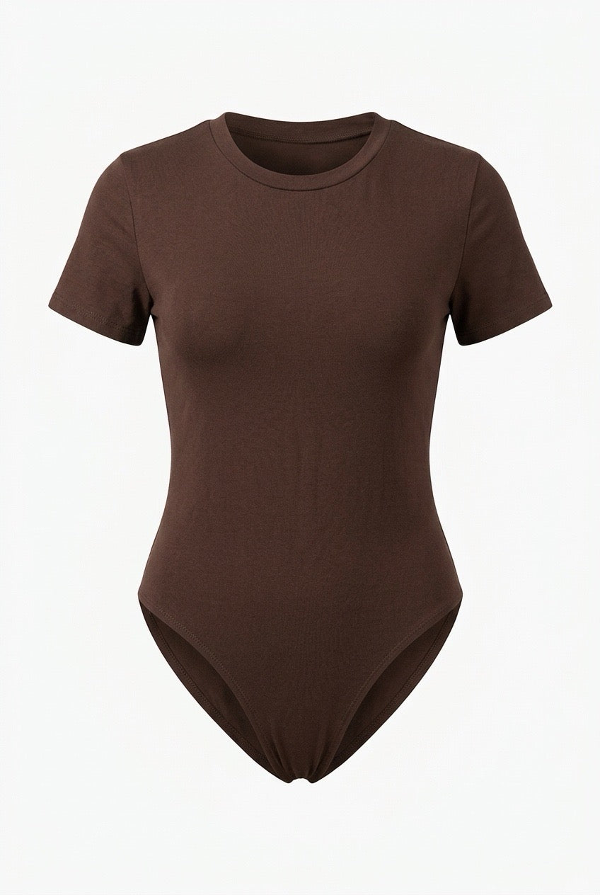 Stylish Sisters Short Sleeve Cotton Scoop Neck Bodysuit - Brown — view 2