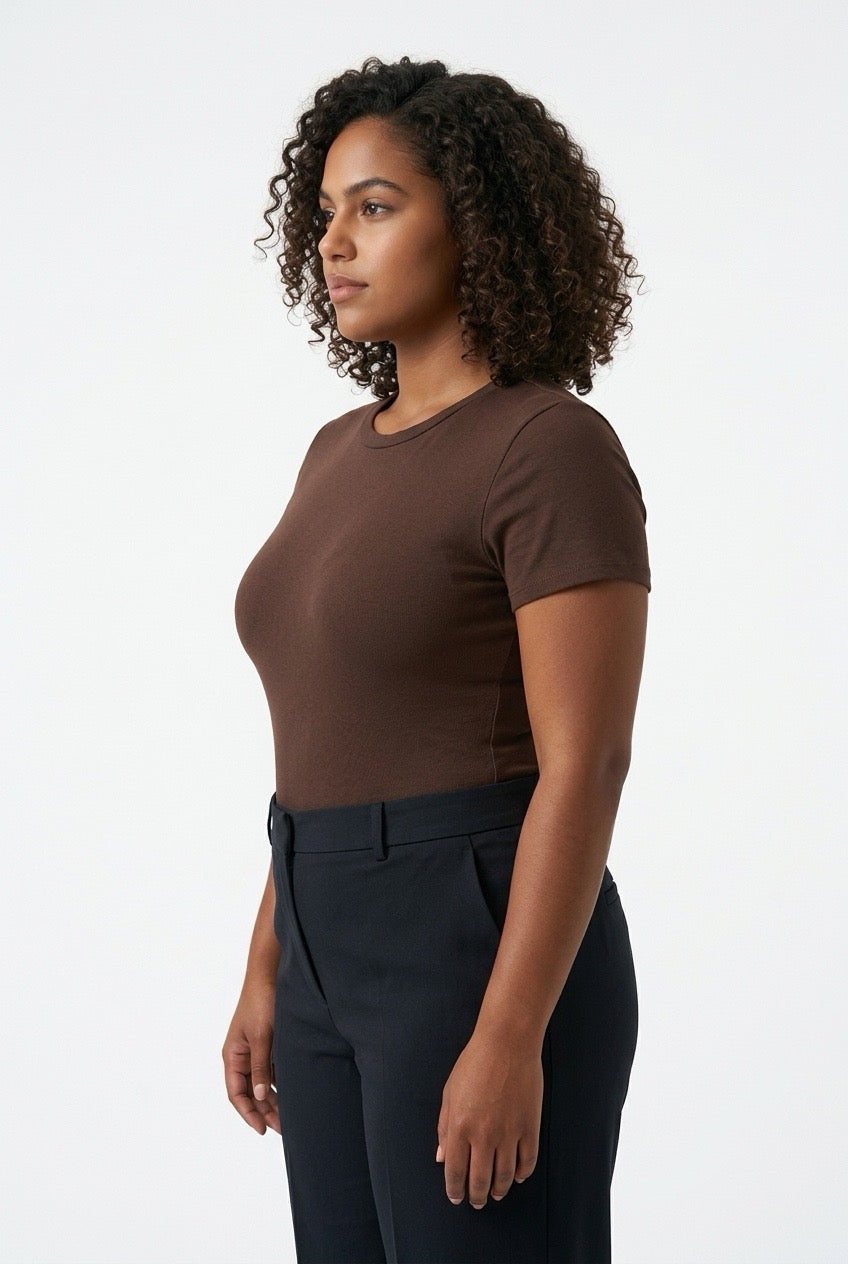 Stylish Sisters Short Sleeve Cotton Scoop Neck Bodysuit - Brown — view 3