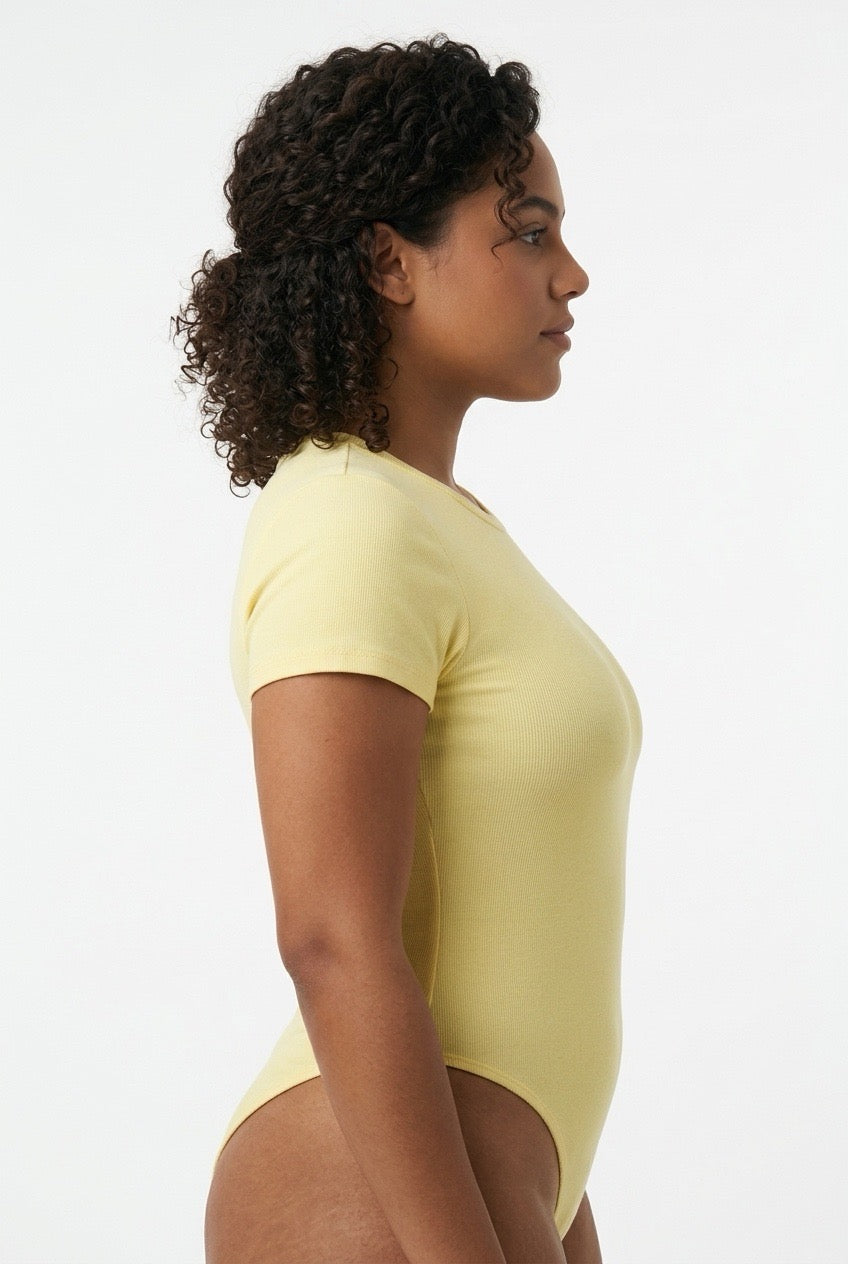 Stylish Sisters Short Sleeve Cotton Scoop Neck Bodysuit - Butter Yellow — view 3