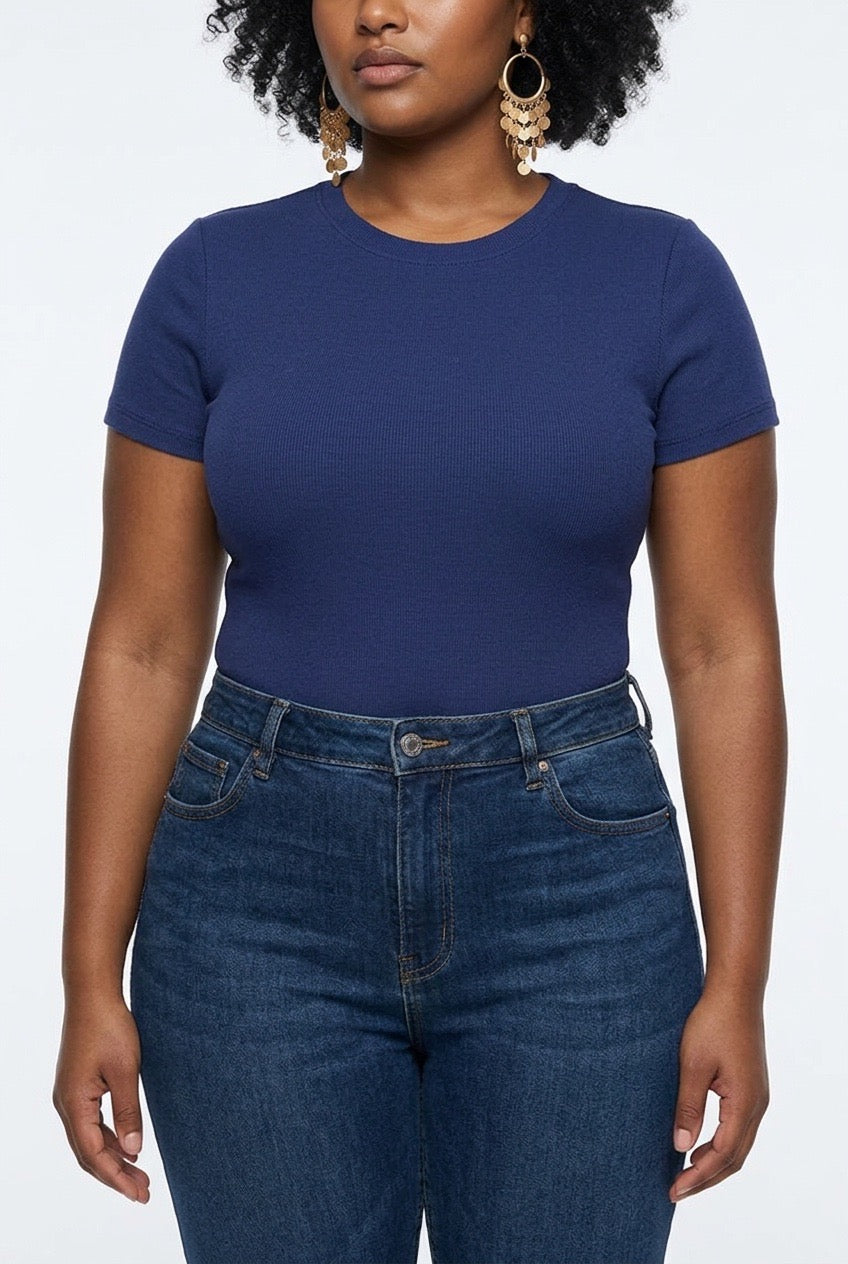 Stylish Sisters Short Sleeve Cotton Scoop Neck Bodysuit - Navy Blue — view 3