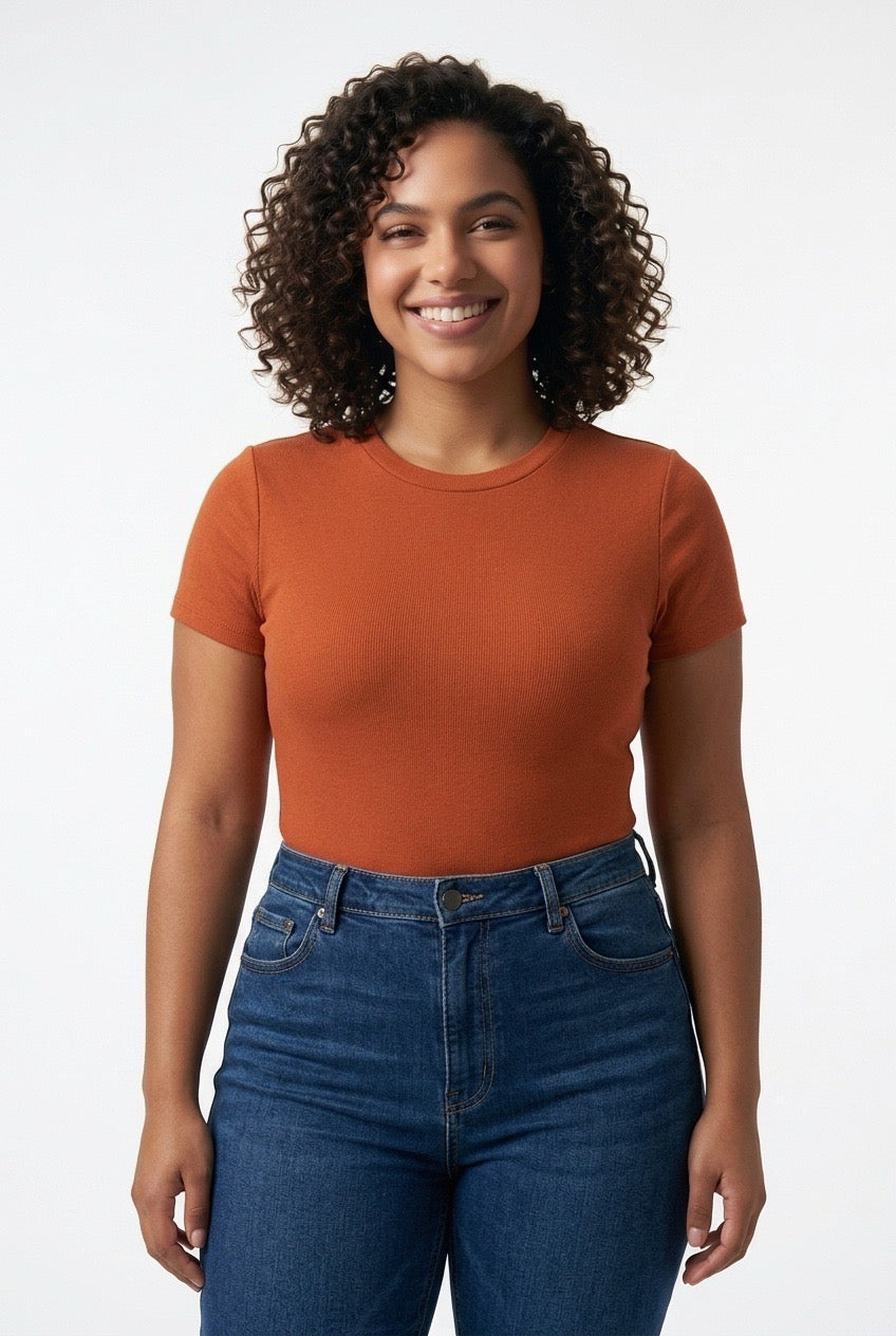 Stylish Sisters Short Sleeve Cotton Scoop Neck Bodysuit - Orange — view 3