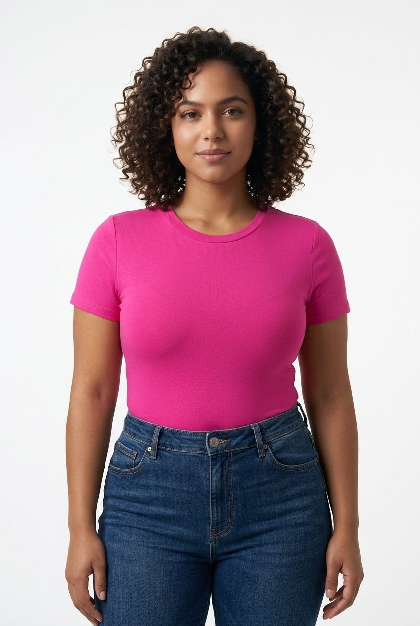 Stylish Sisters Short Sleeve Cotton Scoop Neck Bodysuit - Pink — view 3