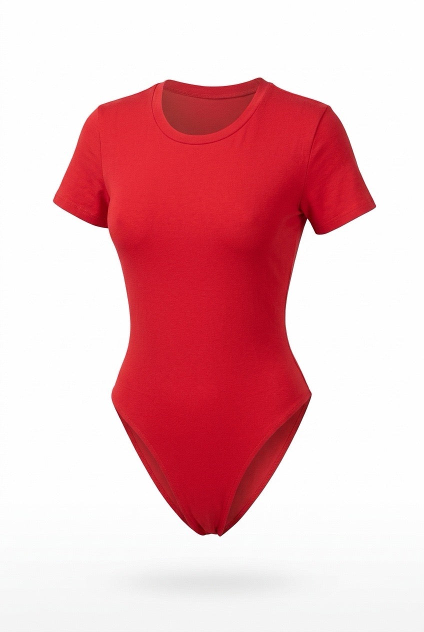 Stylish Sisters Short Sleeve Cotton Scoop Neck Bodysuit - Red — view 2
