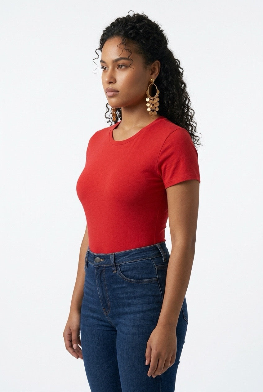 Stylish Sisters Short Sleeve Cotton Scoop Neck Bodysuit - Red — view 3
