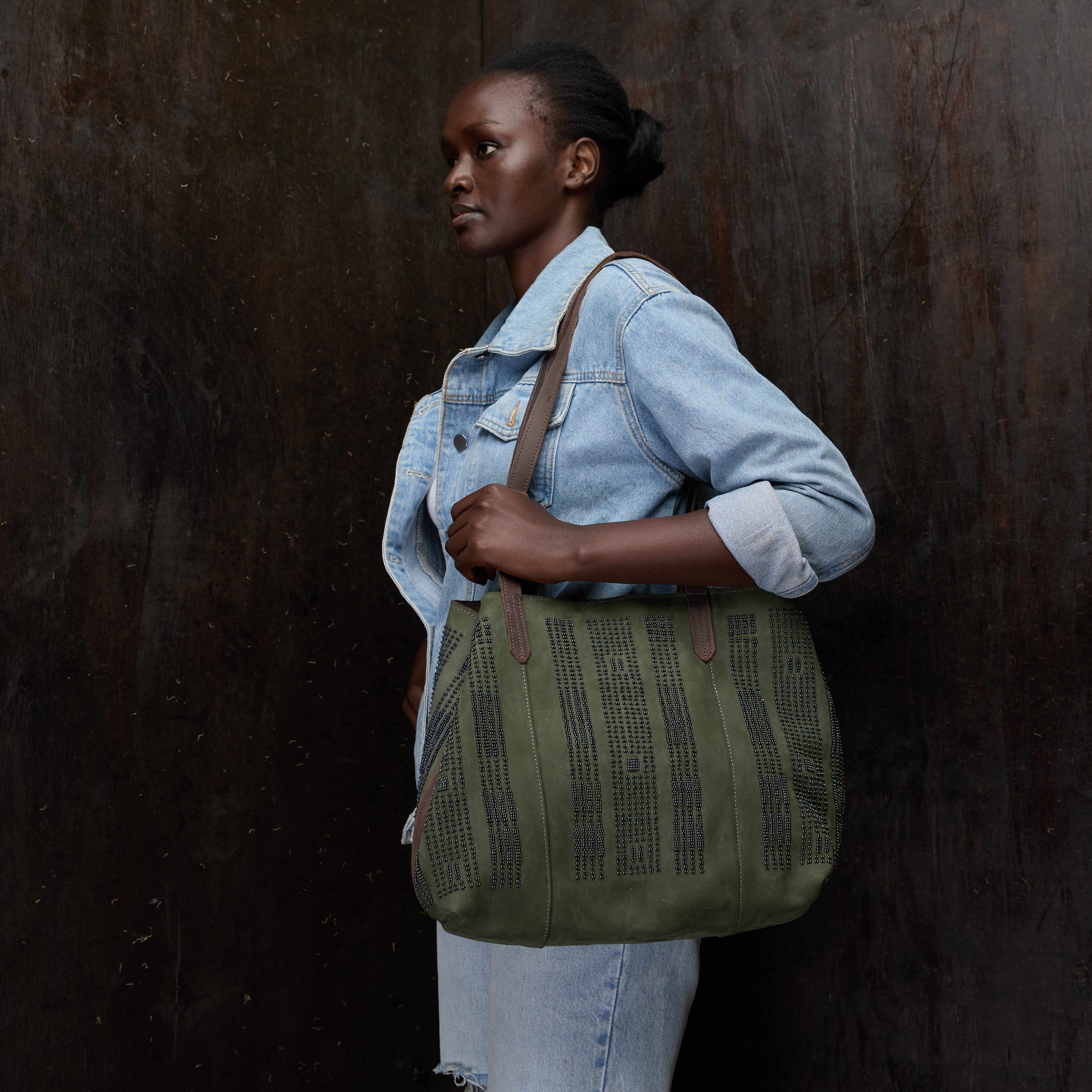 Suede Tote Beaded — view 3