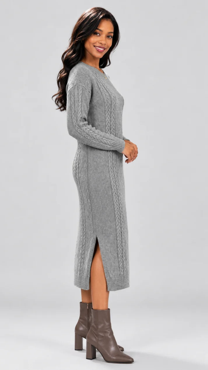 The Frenzy Cable Knit Bodycon Dress - Grey — view 2