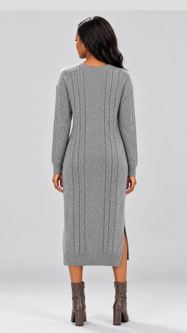 The Frenzy Cable Knit Bodycon Dress - Grey — view 3
