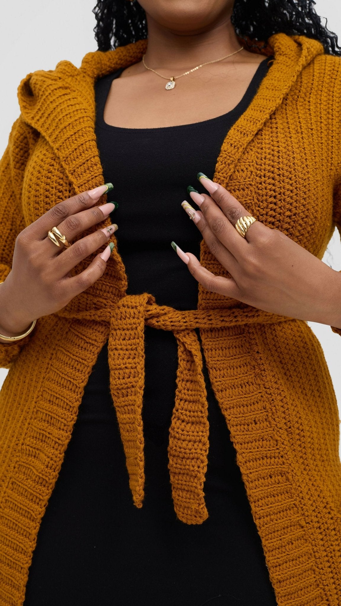 Timyt Urban Wear Friendly Hooded Cardigan With Belt - Mustard — view 2