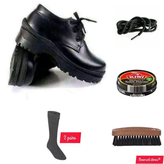 Unisex Genuine Leather Back-to-School Shoes + 2 Knee-High Grey Socks + Free Polish