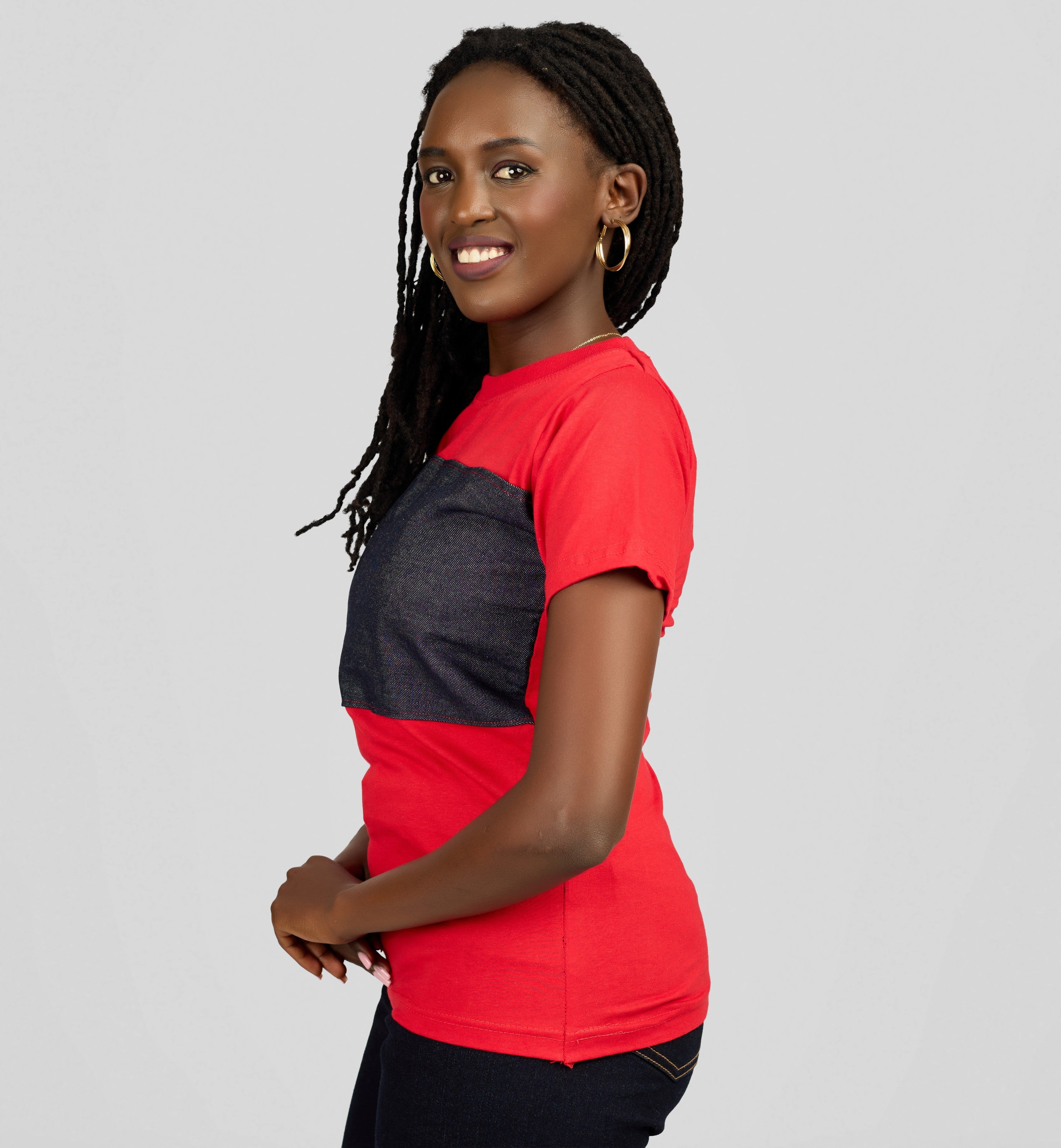 Unisex (Men, Women) Casual T-Shirt with Front Denim - Short Sleeve Everyday Wear — view 2
