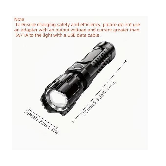 USB Rechargeable Zoomable LED Flashlight, Portable Adjustable Focus Torch for — view 3