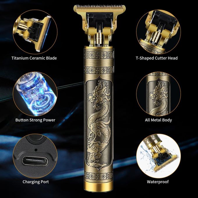 Vintage T9 Dragon Rechargeable Metal Hair Clipper Gold — view 2