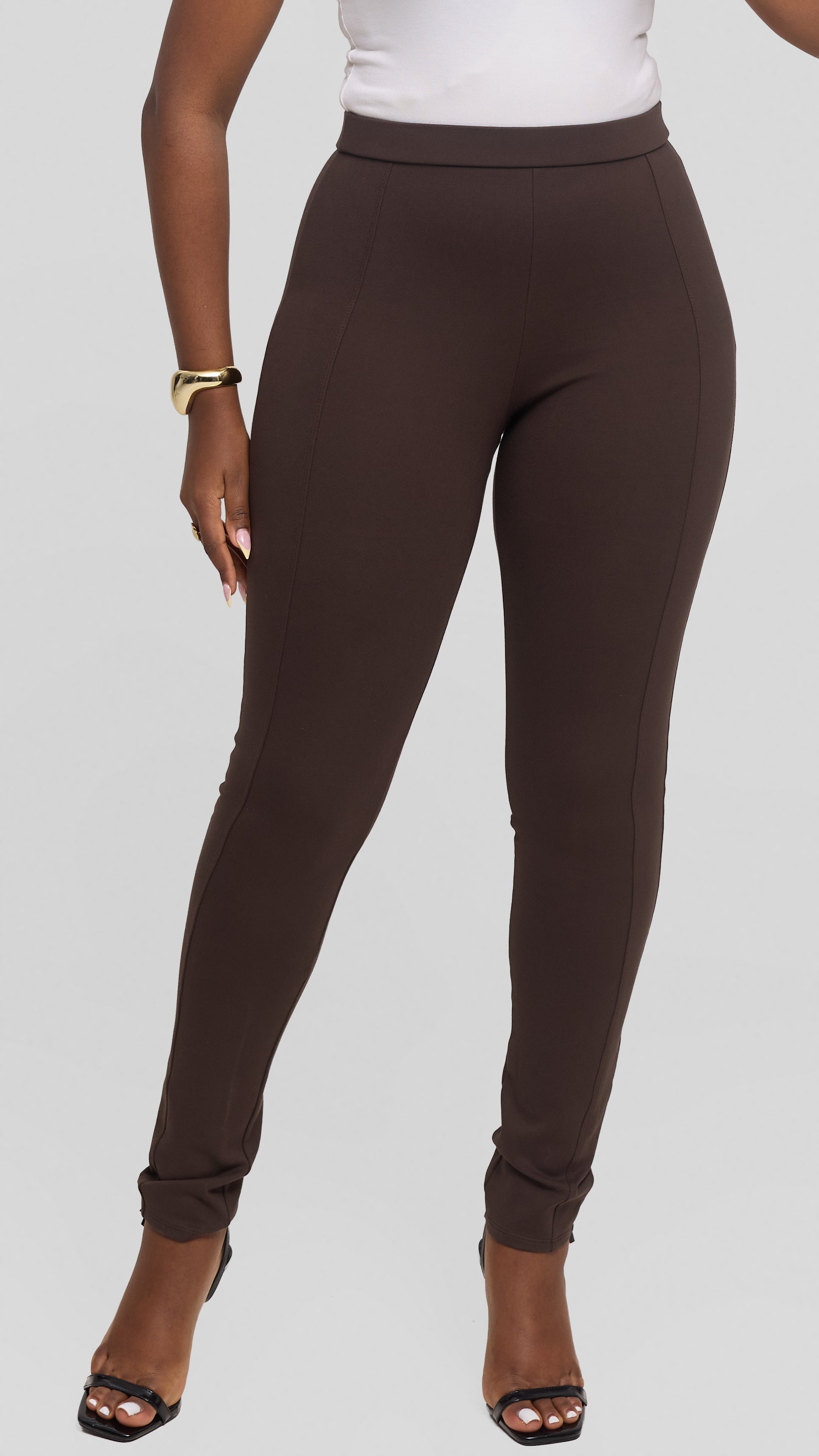 Vivo Basic Panelled Leisure Pants in Ponte - Brown — view 2