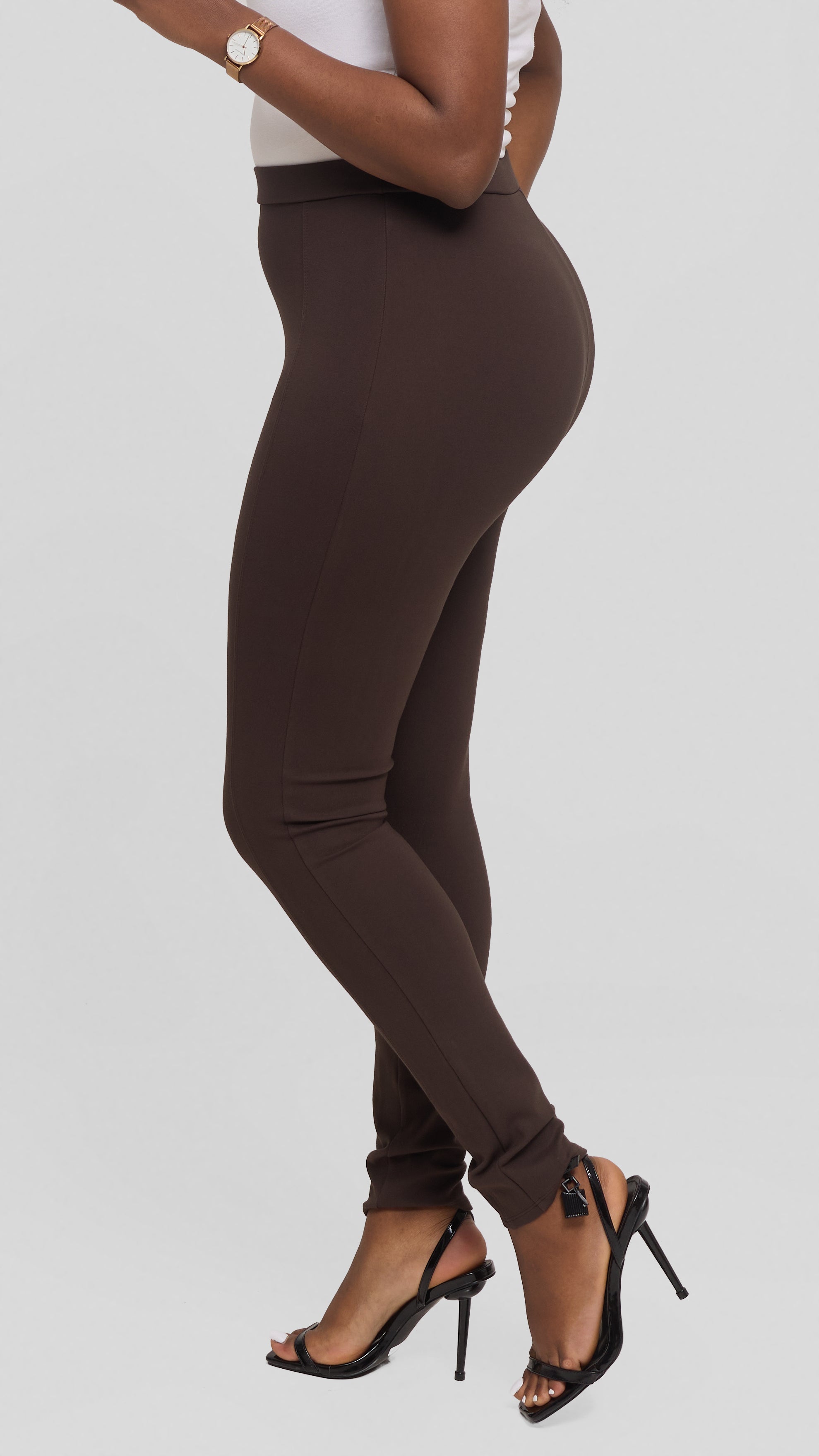 Vivo Basic Panelled Leisure Pants in Ponte - Brown — view 3