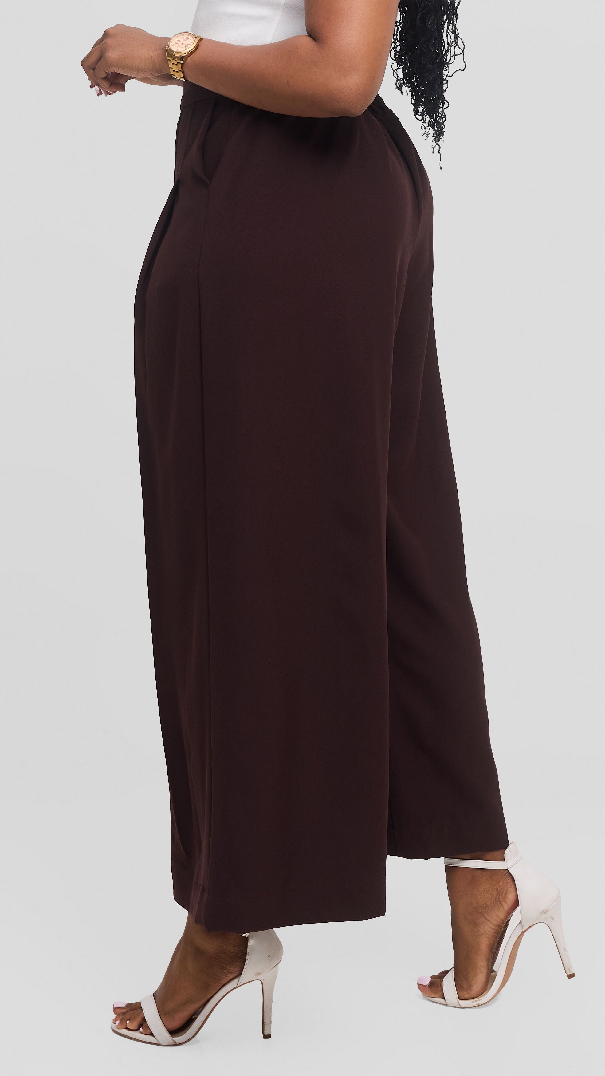 Vivo Pleated Palazzo Pants in Twill - Chocolate — view 2