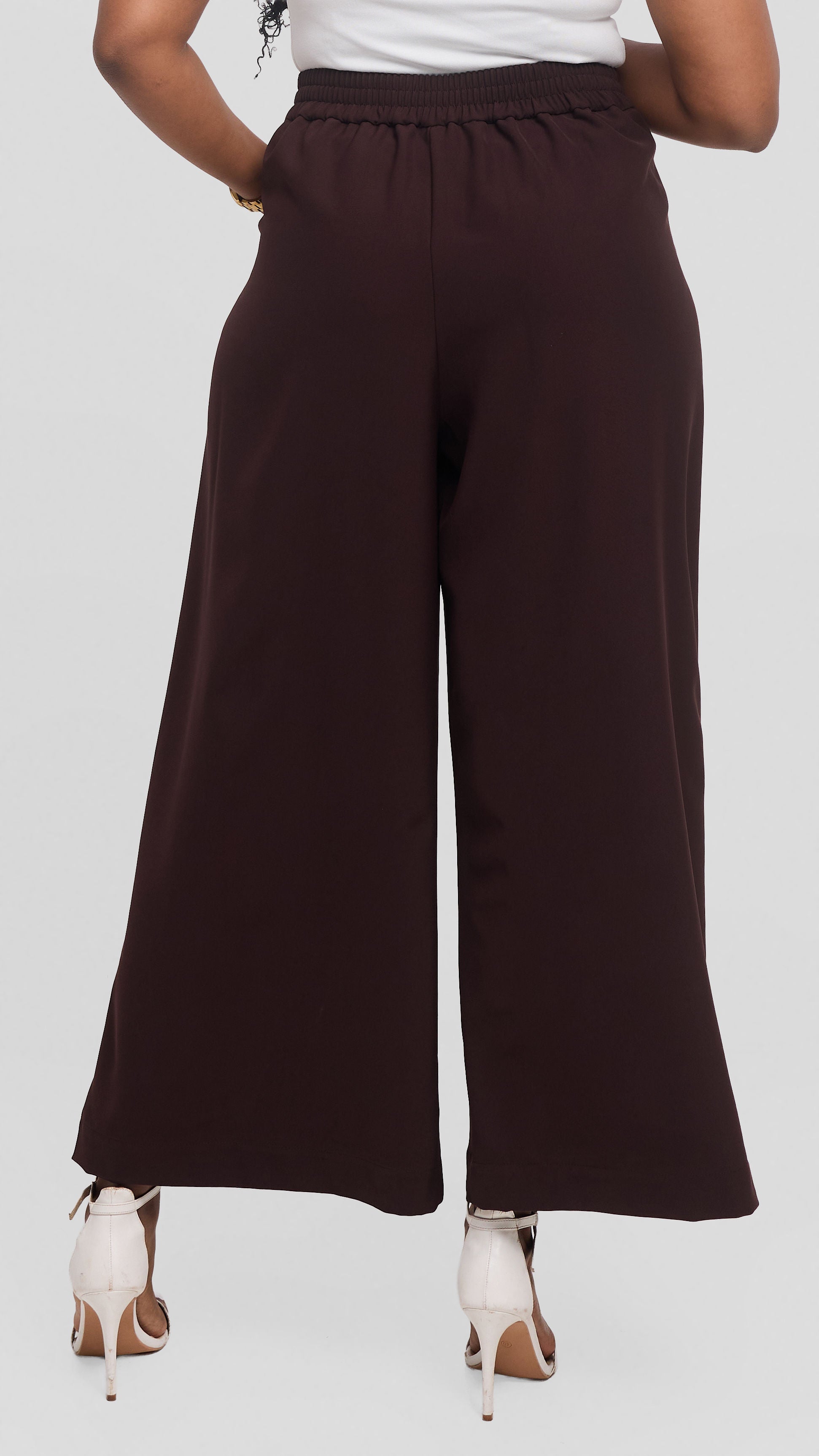 Vivo Pleated Palazzo Pants in Twill - Chocolate — view 3