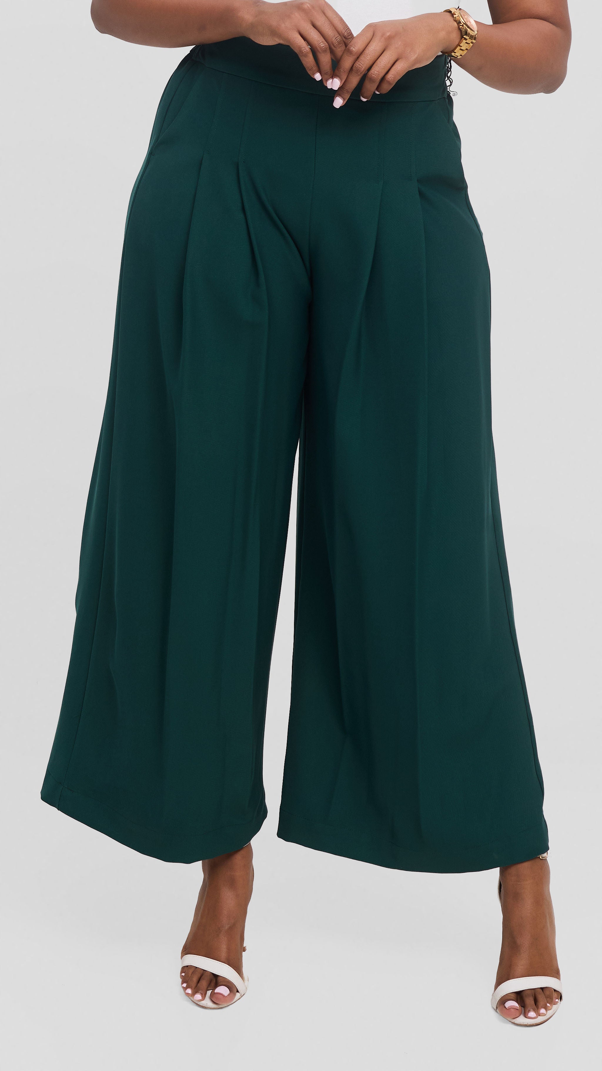 Vivo Pleated Palazzo Pants in Twill - Dark Green — view 2