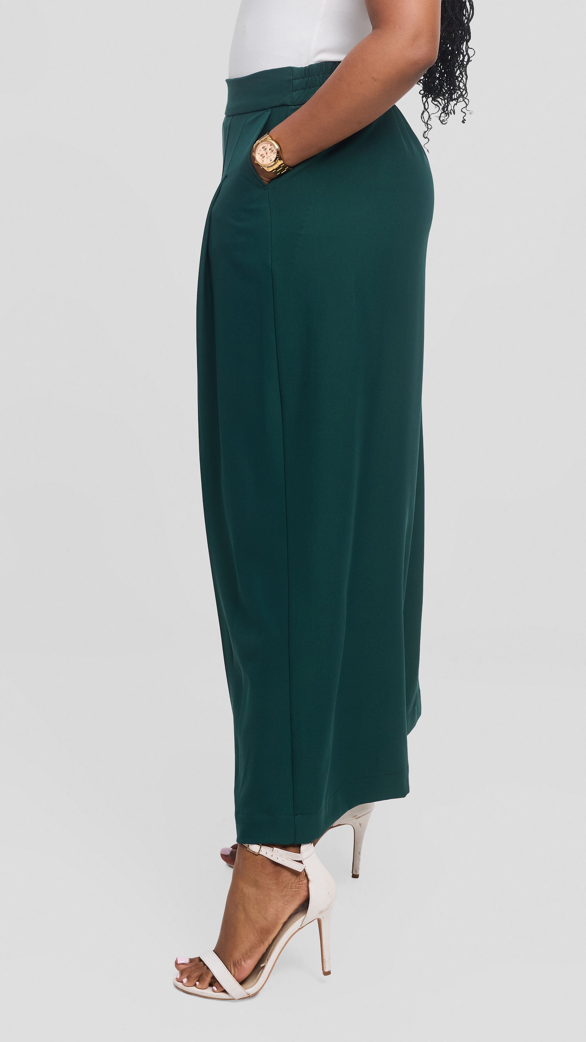 Vivo Pleated Palazzo Pants in Twill - Dark Green — view 3