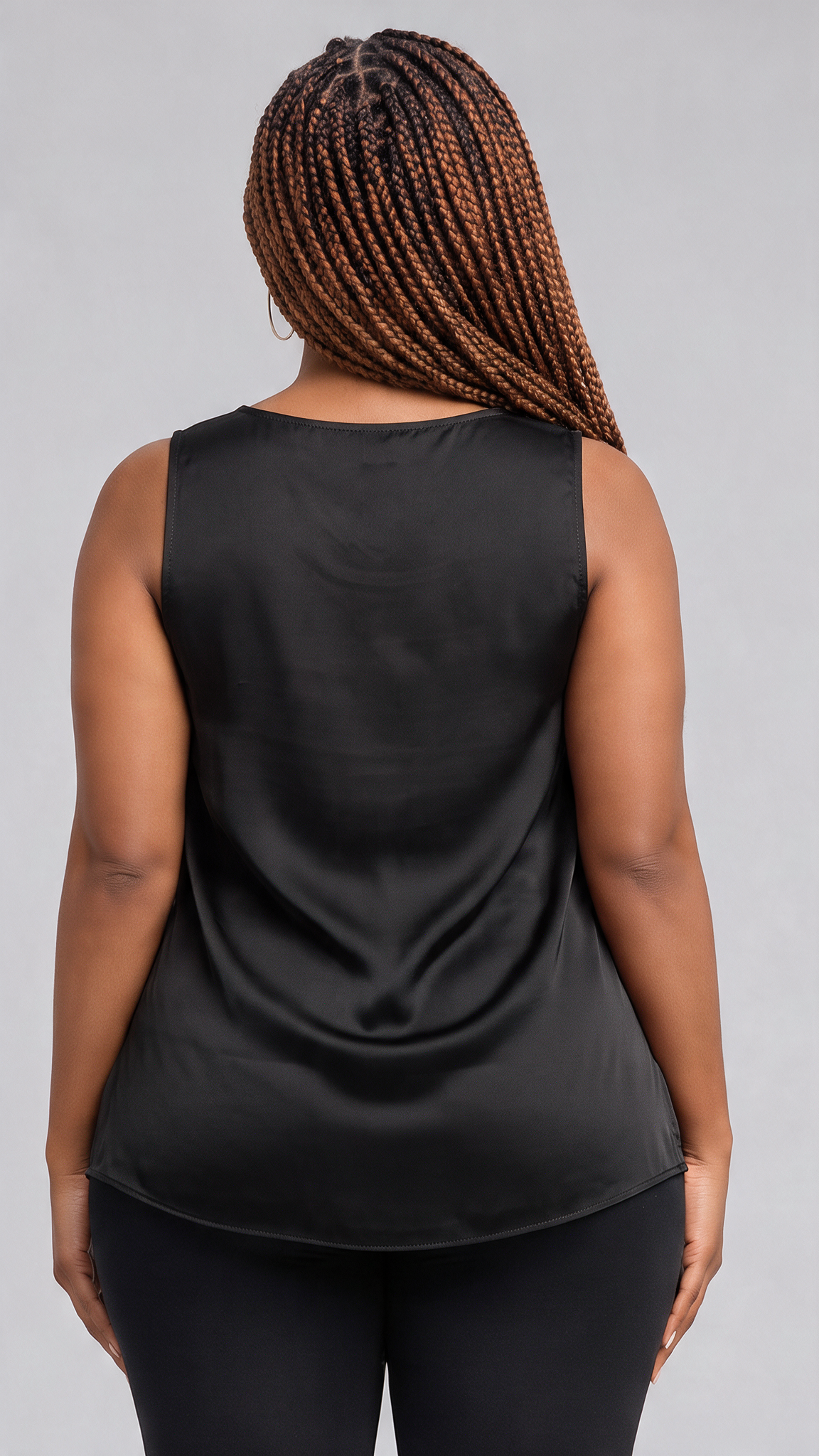 Vivo Scooped Neck Tank Top in Satin - Black — view 3
