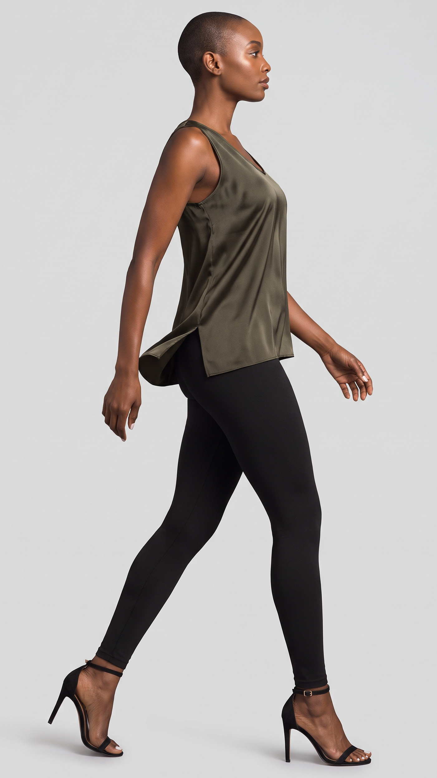 Vivo Scooped Neck Tank Top in Satin - Hunters — view 2