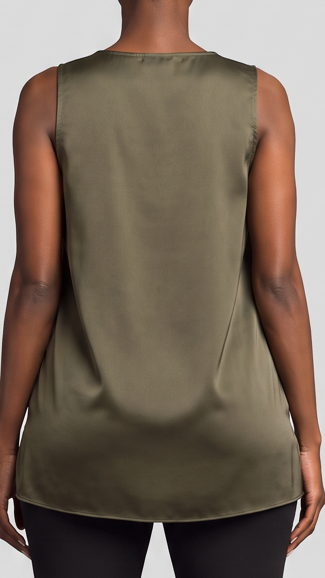 Vivo Scooped Neck Tank Top in Satin - Hunters — view 3