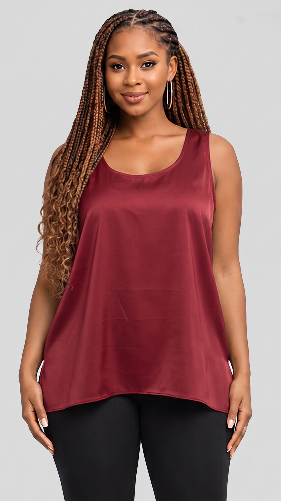 Vivo Scooped Neck Tank Top in Satin - Red