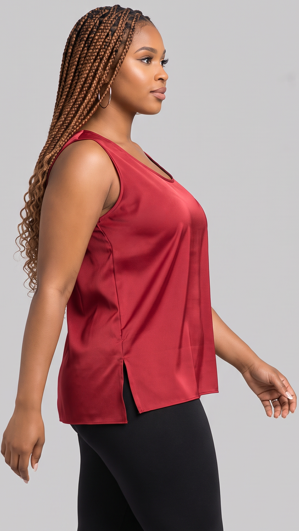 Vivo Scooped Neck Tank Top in Satin - Red — view 2
