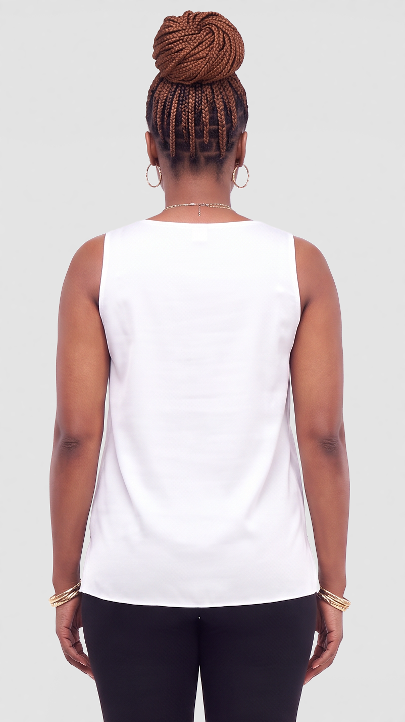 Vivo Scooped Neck Tank Top in Satin - White — view 3