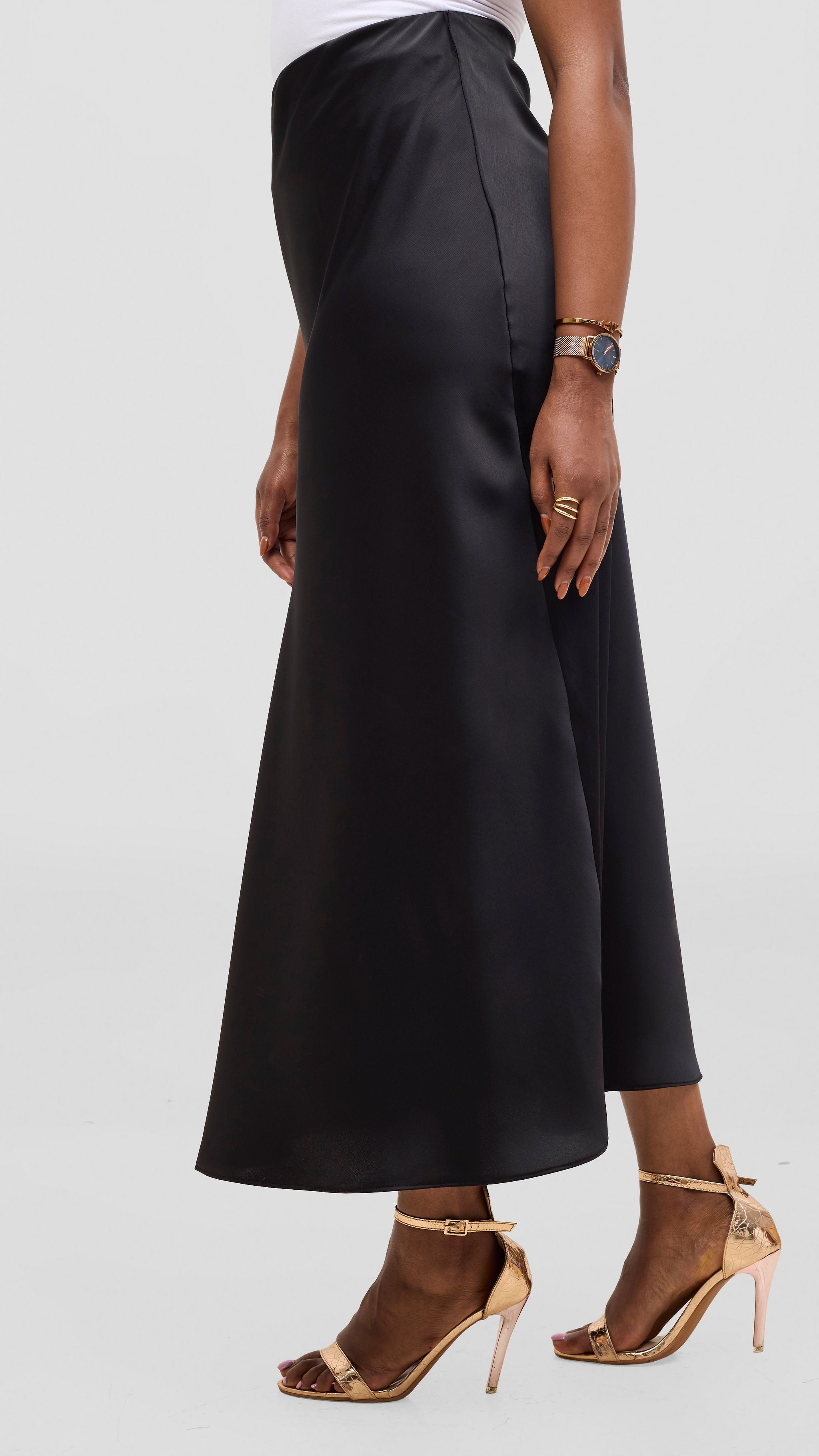 Vivo Talia Maxi Slip Skirt in Satin- Black — view 2