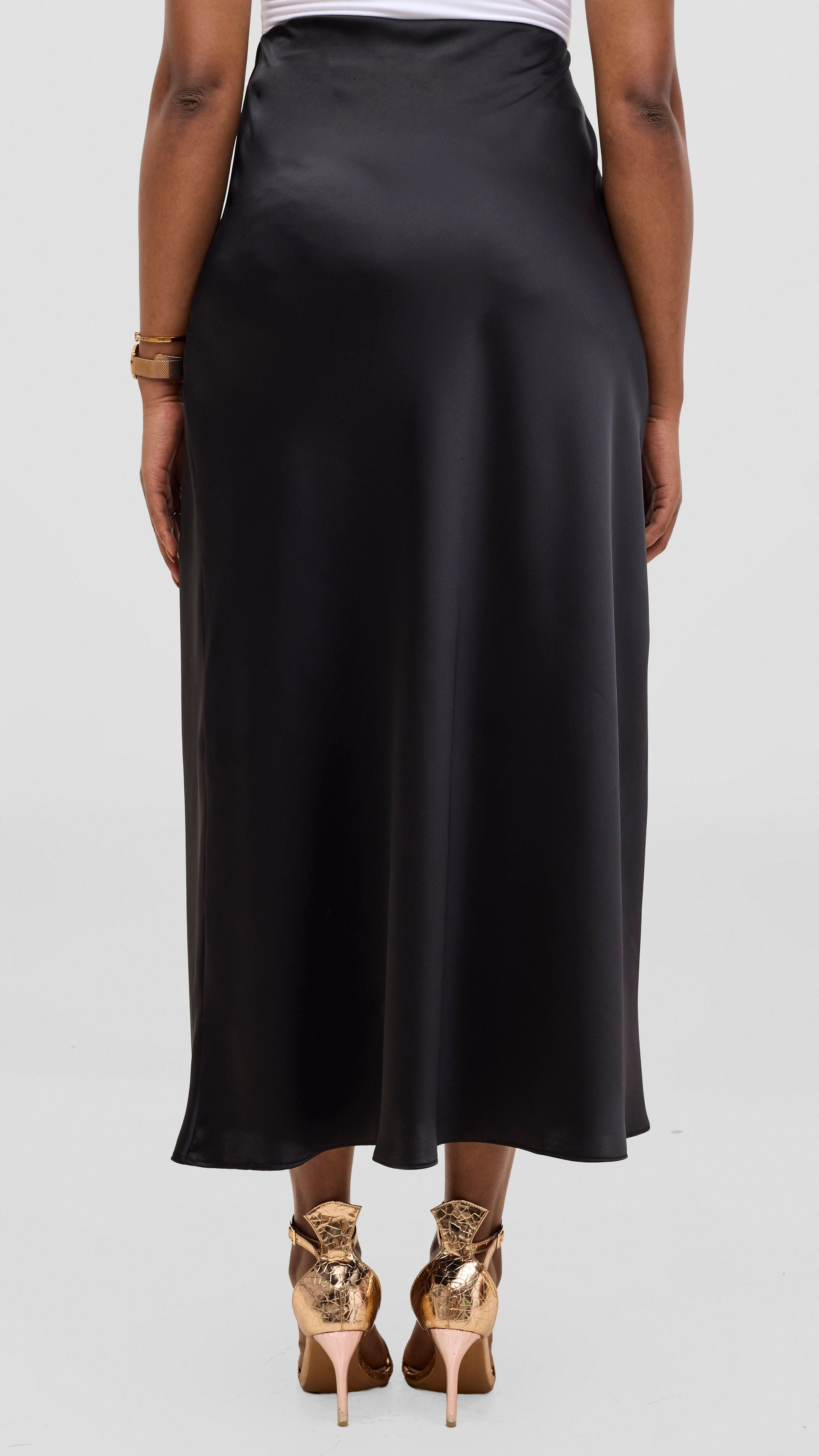 Vivo Talia Maxi Slip Skirt in Satin- Black — view 3