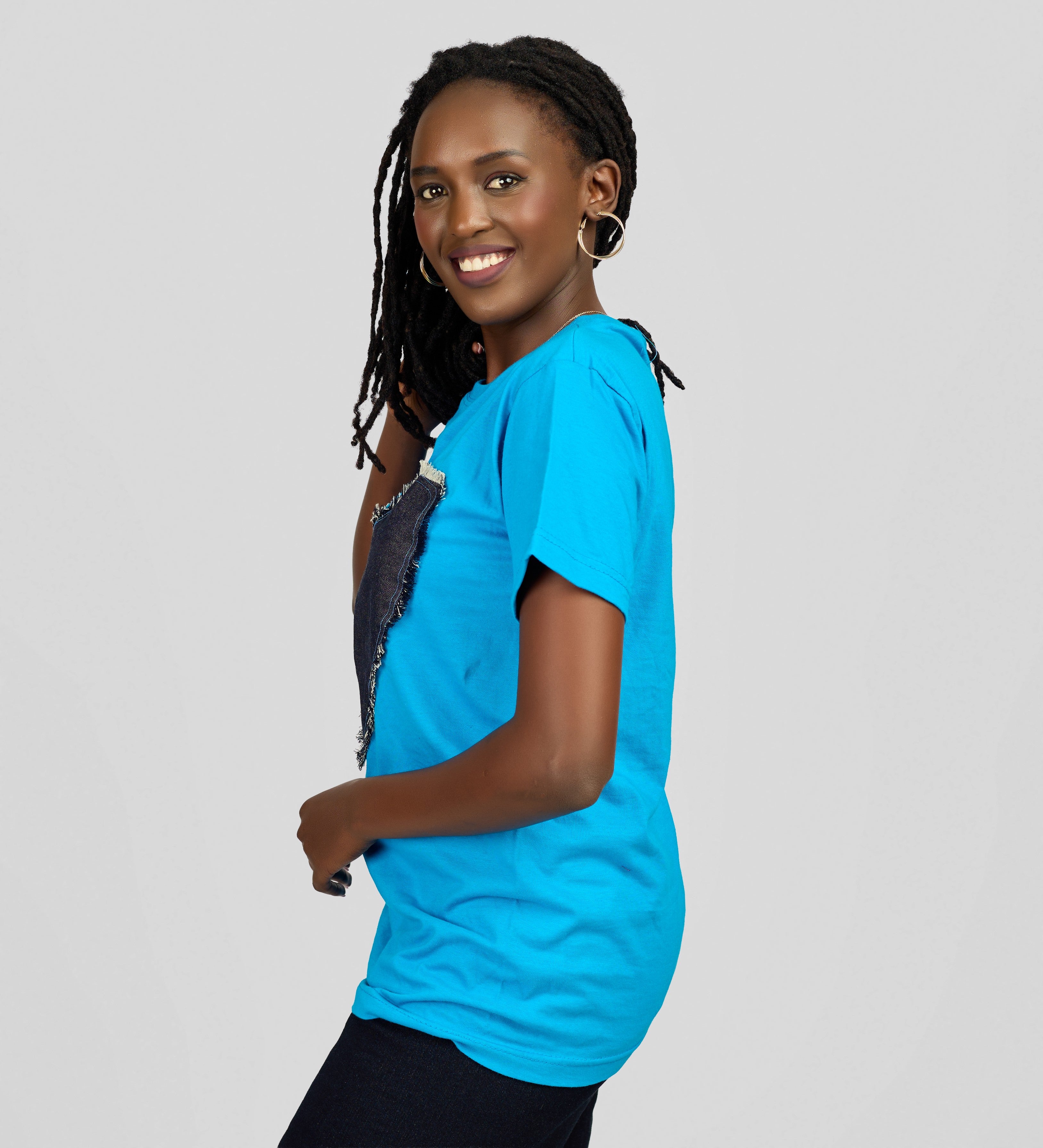 Women Casual T-Shirt with Front Denim Love Heart- Short Sleeve Everyday Wear — view 2