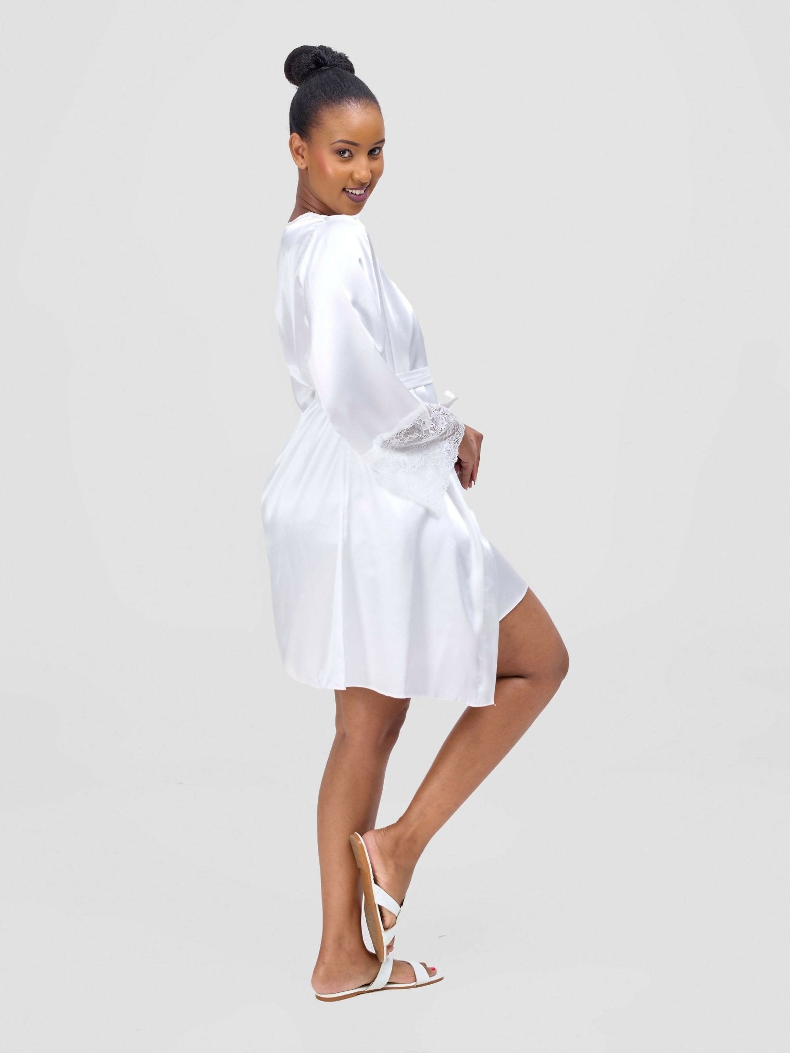 WSC Pambo Satin Short Robe And Gown Set - White — view 2